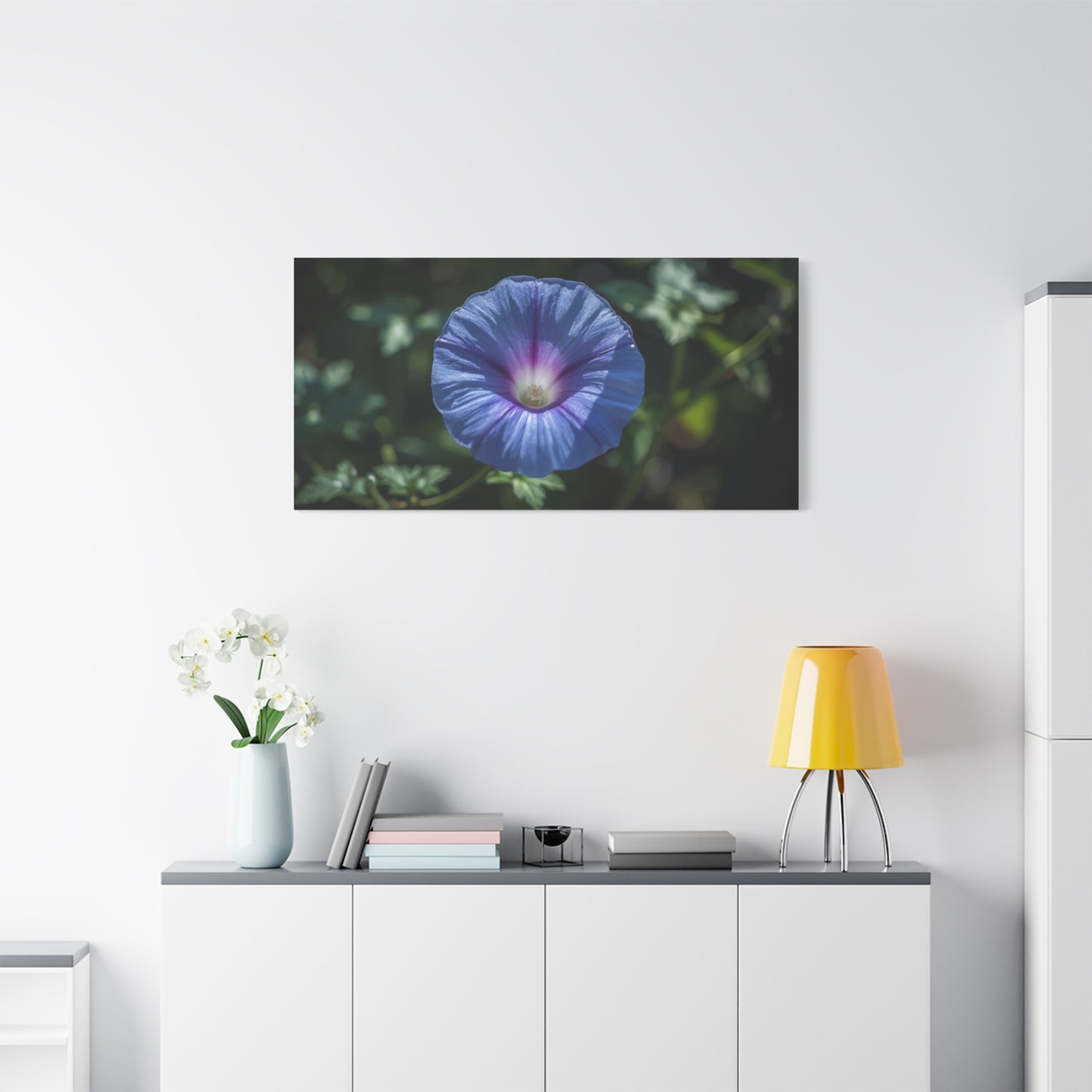Blue Morning Glory Canvas Wall Art - Floral Botanical Art Print, Purple Bloom Wall Decor - Matte Cotton Art Print, Contemporary Nature Style - Bedroom Decoration, Living Room Accent - Ready to Hang