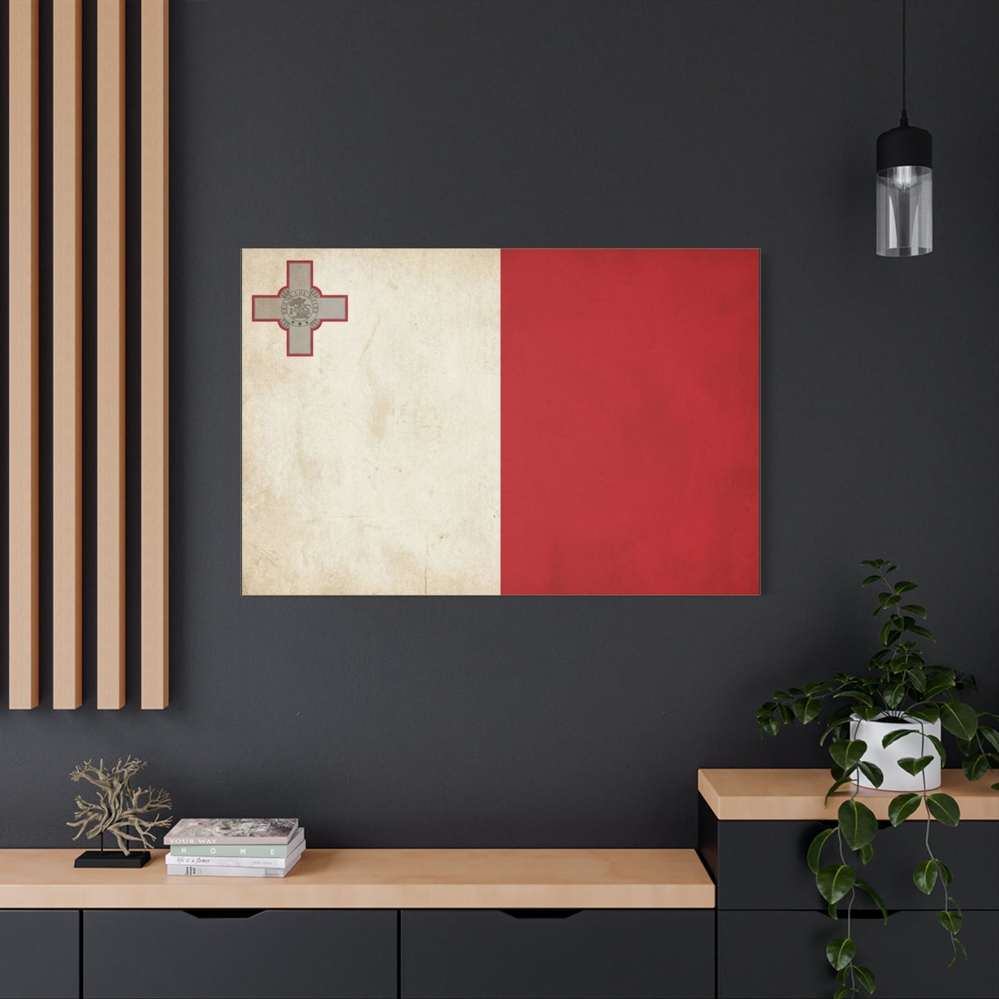 Malta Flag Canvas Wall Art - Vintage Maltese Cross National Banner Print - Red And White Patriotic Decor, Matte Finish Canvas, Living Room Wall Decor, Office Art Accent - Bedroom Home Decoration
