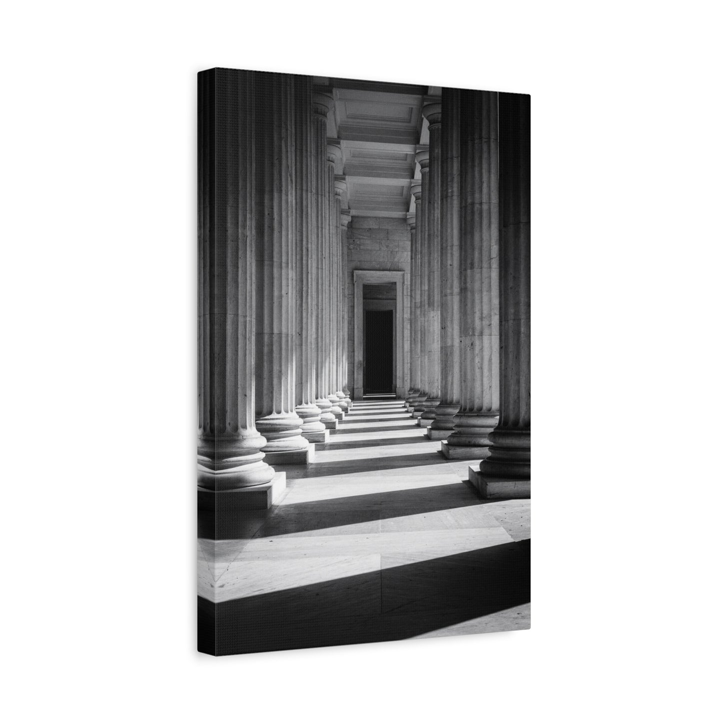 Black And White Classical Column Hallway Canvas Wall Decor - Architectural Art Print, Dramatic Light And Shadow, Minimalist Interior Accent - Living Room Decoration Office Display