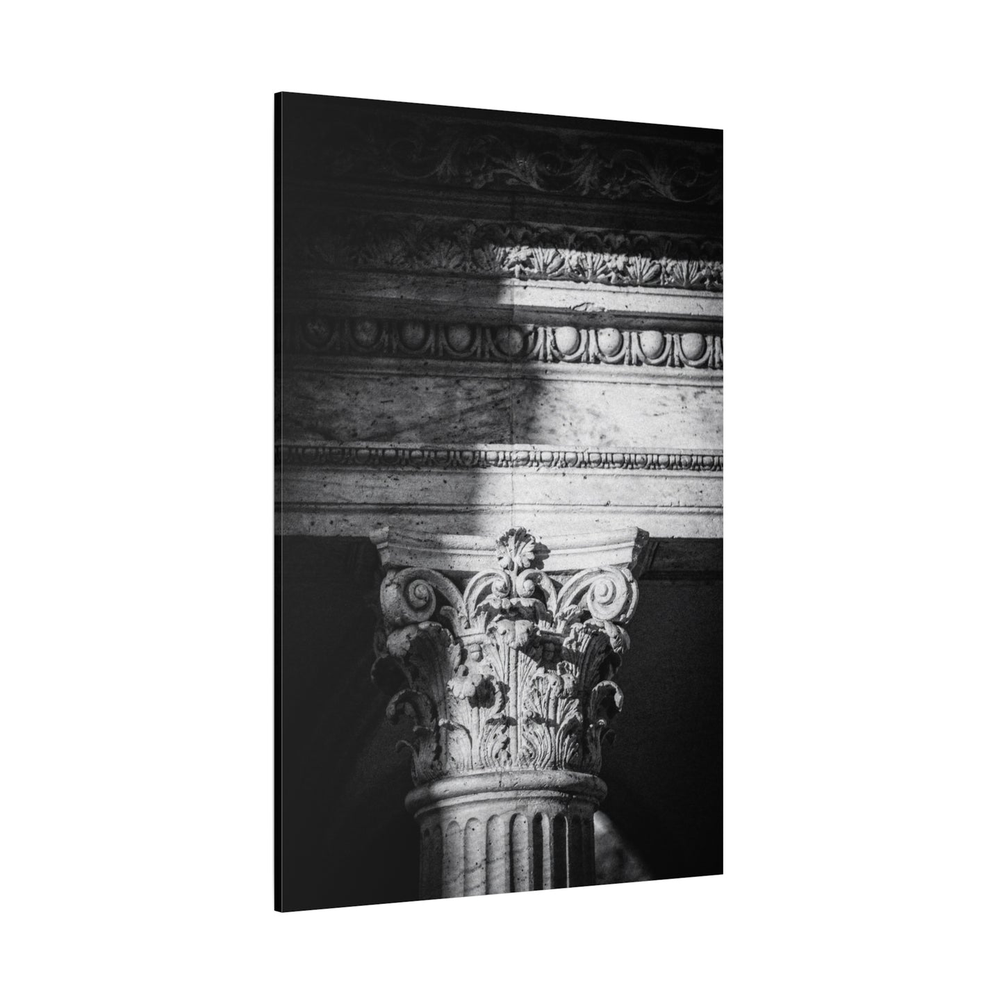Black And White Corinthian Column Canvas Wall Art - Architectural Art Print, Dramatic Light And Shadow, Matte Cotton Decor - Minimalist Living Room Wall Decor, Office Art - Ready to Hang