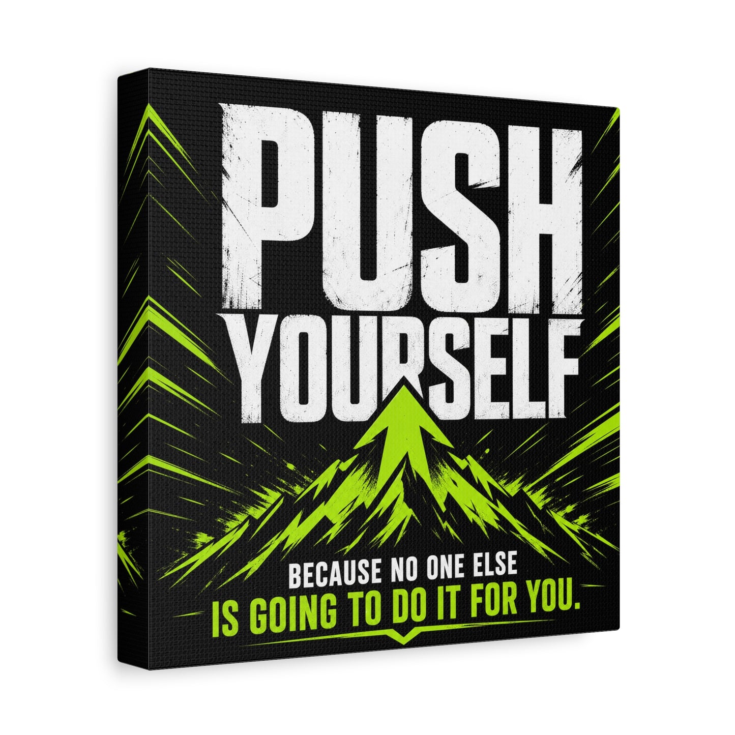 "Push Yourself Because No One Else Is Going To Do It For You" Motivational Canvas Wall Art - Bold Typography Quote Print, Modern Black Neon Green Design - Home Office Wall Decor, Teen Room