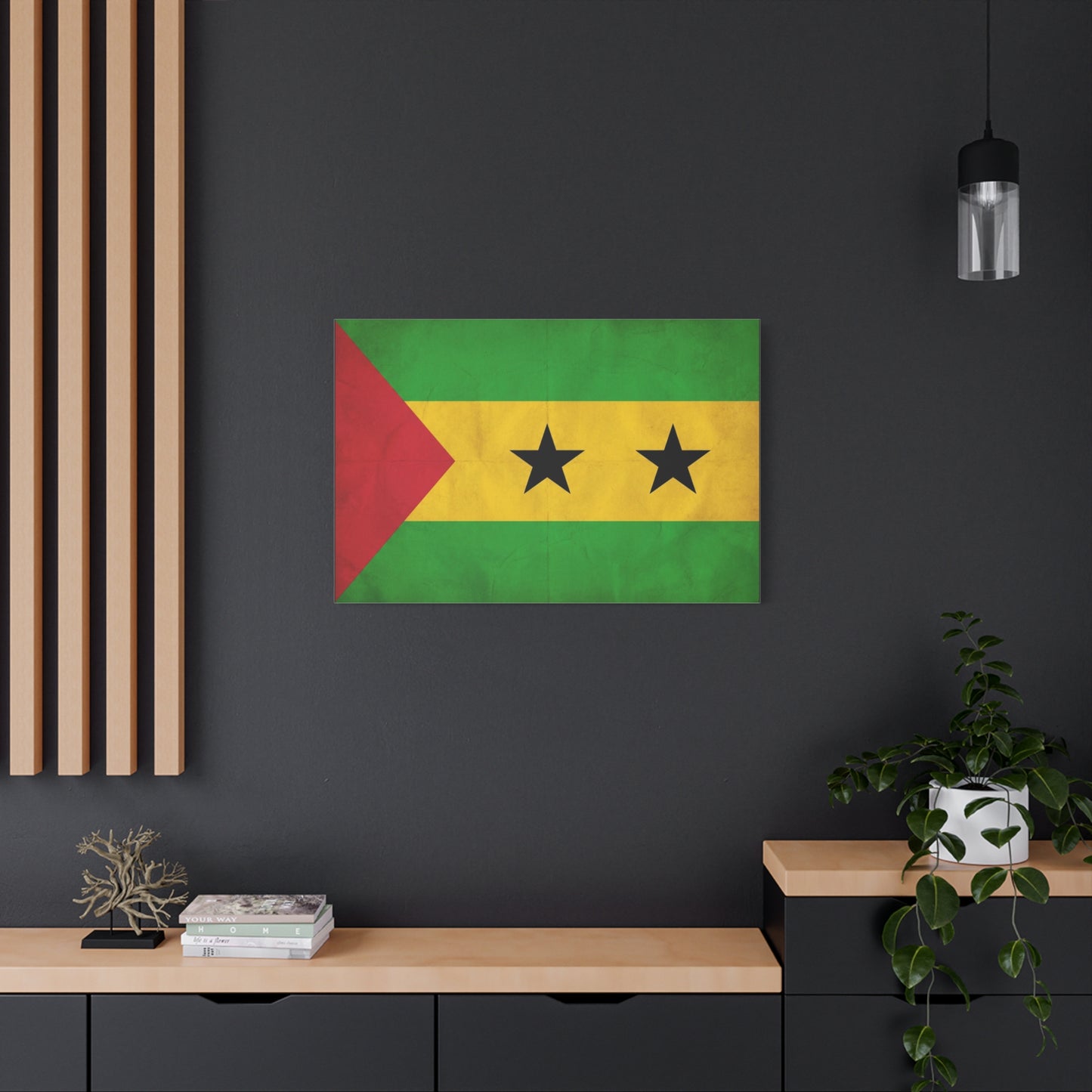 Sao Tome And Principe Flag Canvas Wall Art - National Pride Decor, Vintage Country Banner Print - Green Yellow Red Two Star Design - Living Room Wall Decor - Bedroom Home Decoration - Ready to Hang
