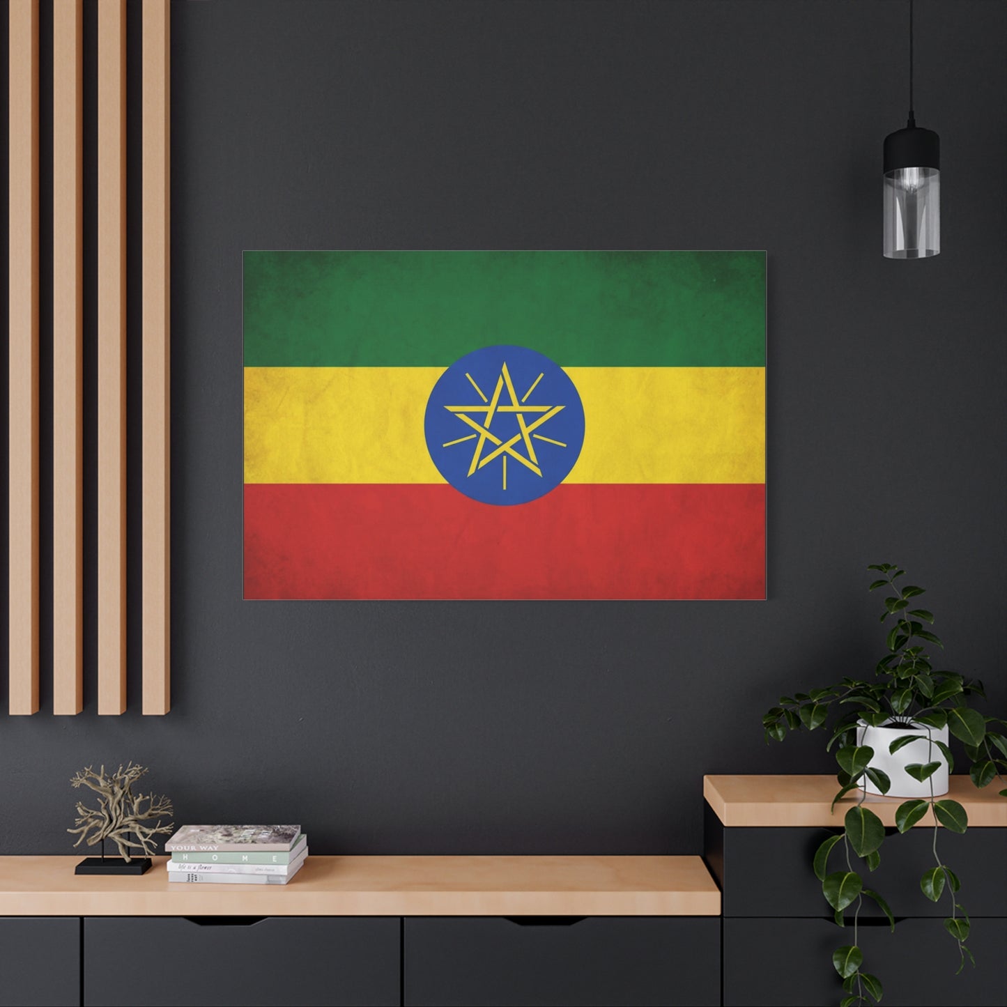 Ethiopian Flag Canvas Wall Art - Ethiopia Pride Decor, Vintage National Banner Print - Matte Cotton Artwork - Cultural Heritage Style For Living Room, Office, Dorm Display - Living Room Wall Decor