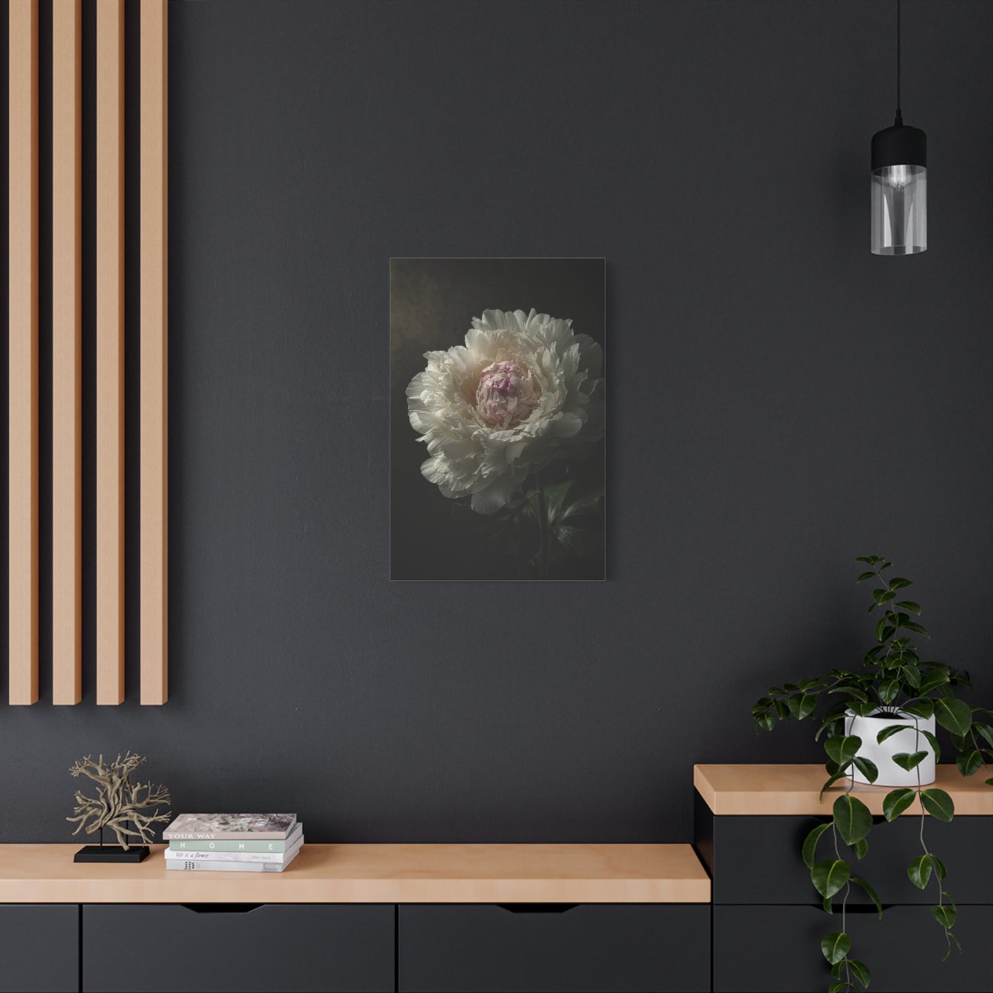 White Peony Canvas Wall Art - Moody Floral Art Print, Dark Botanical Canvas, Matte Finish - Vintage Style, Bedroom Wall Decor, Living Room Home Decoration Accent - Bedroom Home Decoration