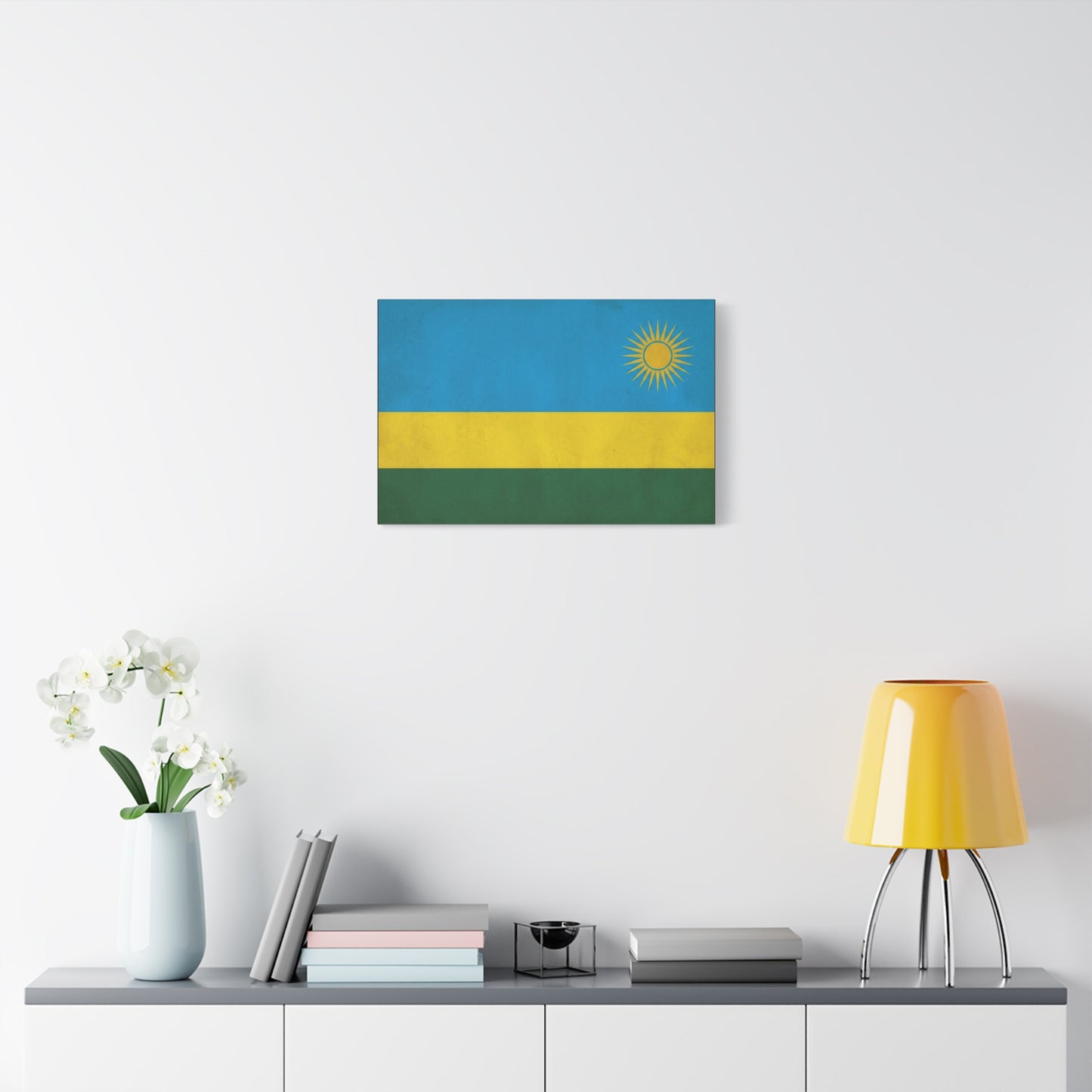 Rwanda Flag Canvas Wall Art - Blue Yellow Green National Banner Print, Sun Emblem Country Pride Decor - Vintage Style Wall Decor - Bedroom Home Decoration - Bedroom Home Decoration - Ready to Hang