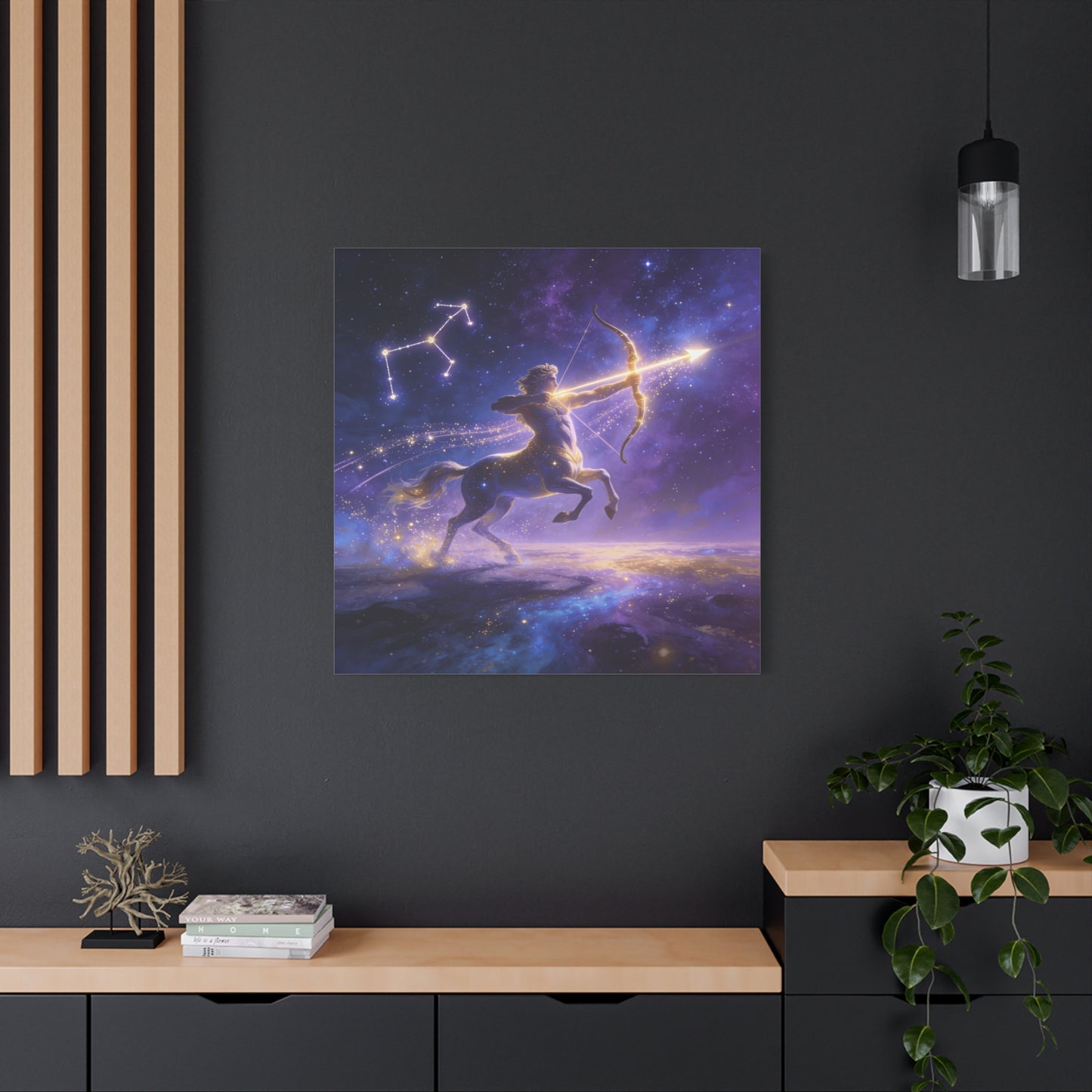 Sagittarius Zodiac Canvas Wall Art - Celestial Centaur Archer Constellation Print, Purple Galaxy Night Sky, Mythic Astrology Decor, Modern Bedroom Accent, Office Decoration - Living Room Wall Decor