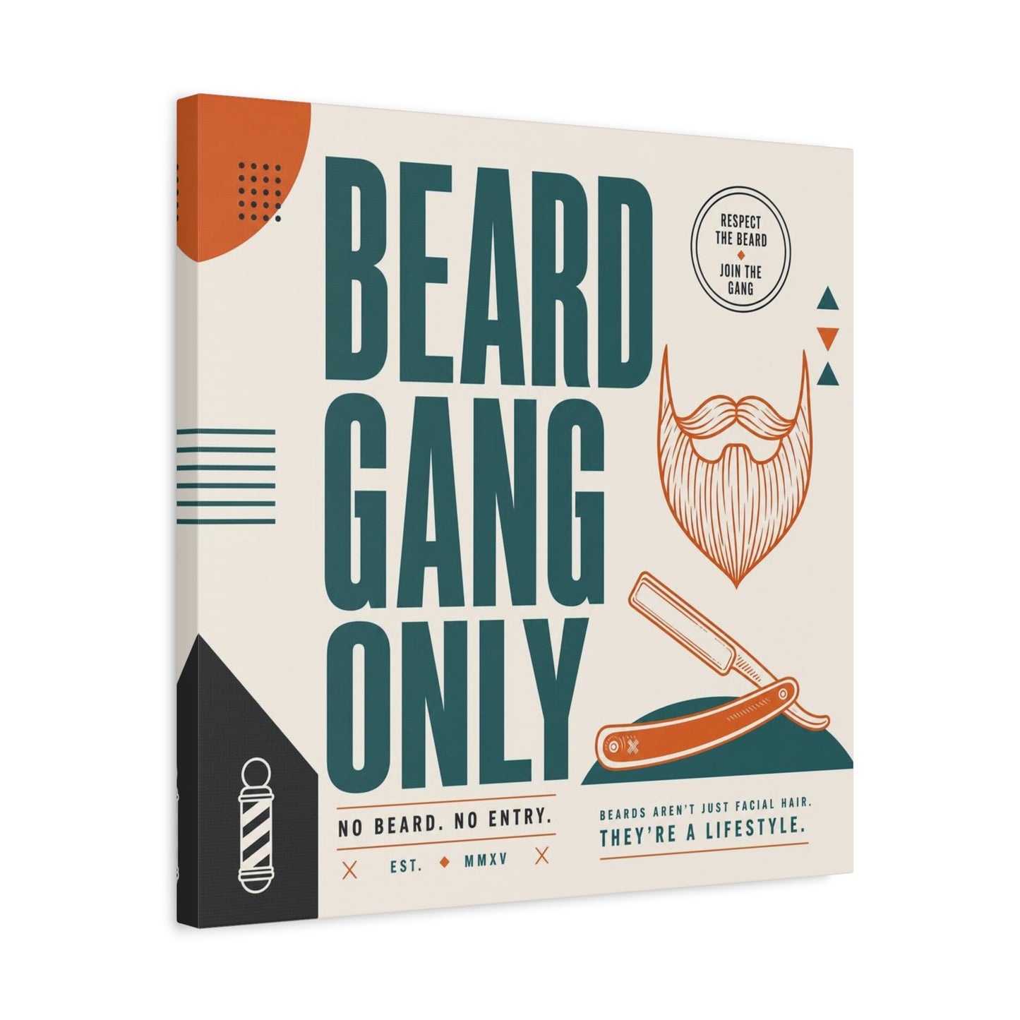 "Beard Gang Only" Typography Canvas Wall Art - Barber Beard Quote Print, Vintage Modern Style - Barbershop Wall Decor, Workspace Accent, Retro Illustration Canvas - Reception Area Decor
