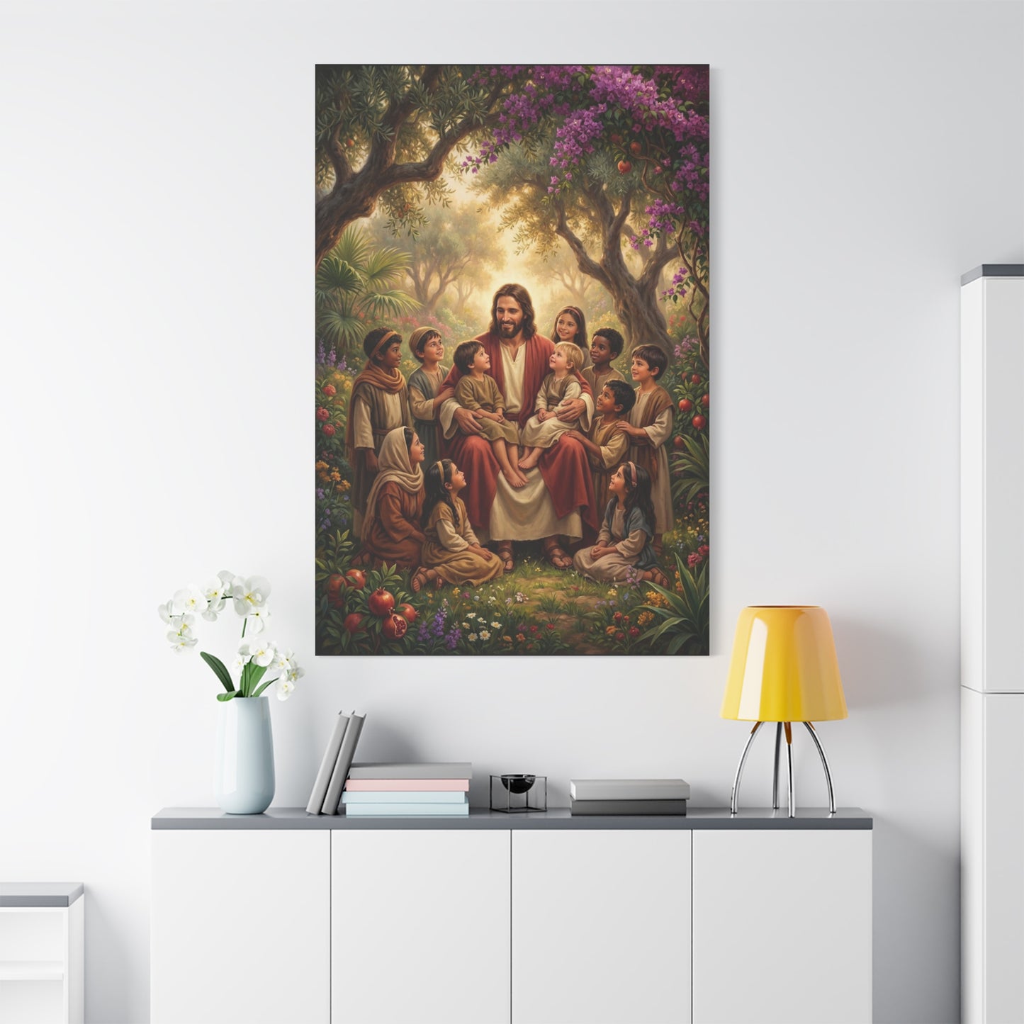Jesus Christ With Children Canvas Wall Art - Garden Blessing Religious Print, Traditional Matte Canvas, Living Room Wall Decor, Bedroom Home Decoration - Ready to Hang - Bedroom Home Decoration
