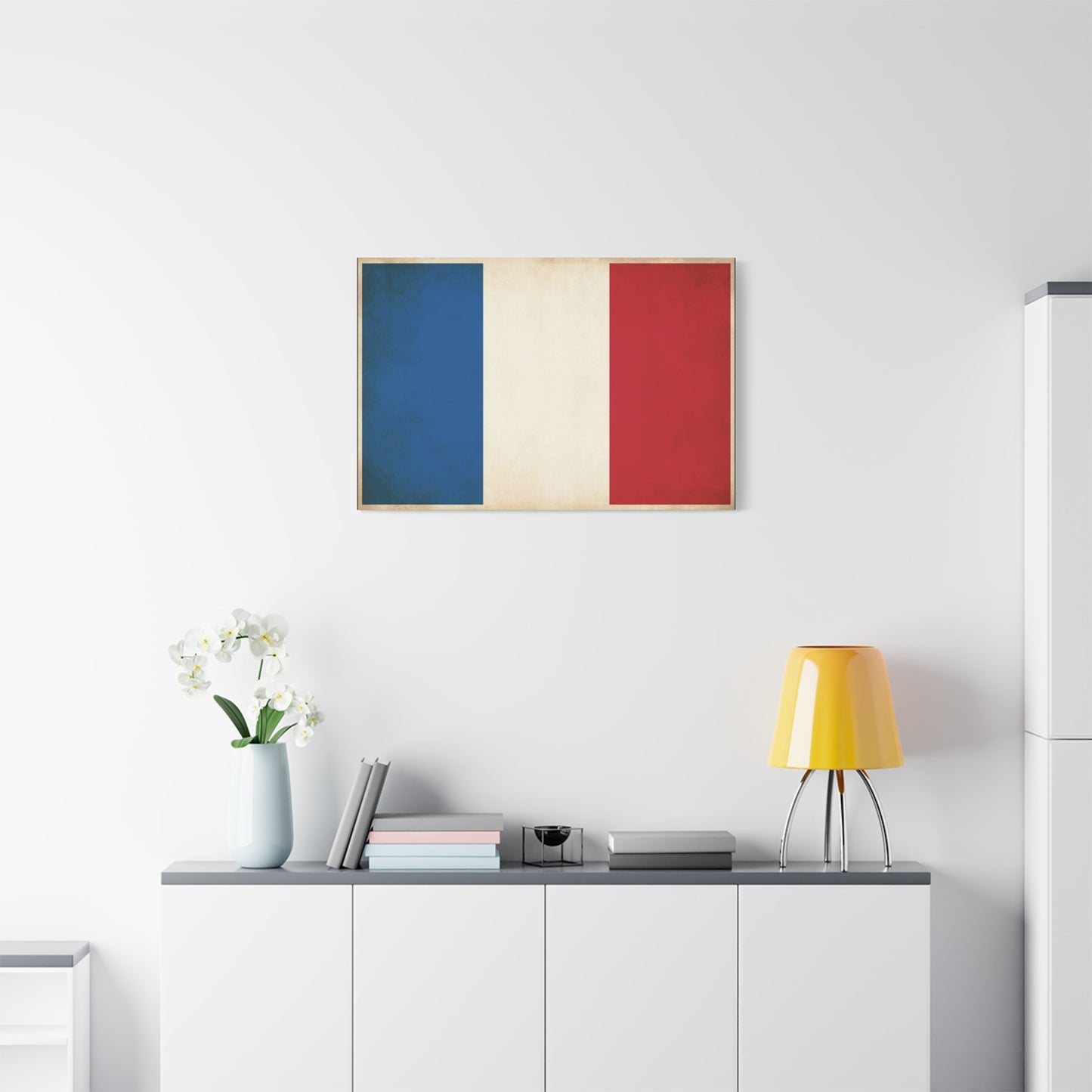 French Flag Canvas Wall Art - Vintage Tricolor France Print, Patriotic Minimalist Decor - Matte Cotton Look - Living Room Wall Decor, Office Accent - Bedroom Home Decoration - Bedroom Home Decoration