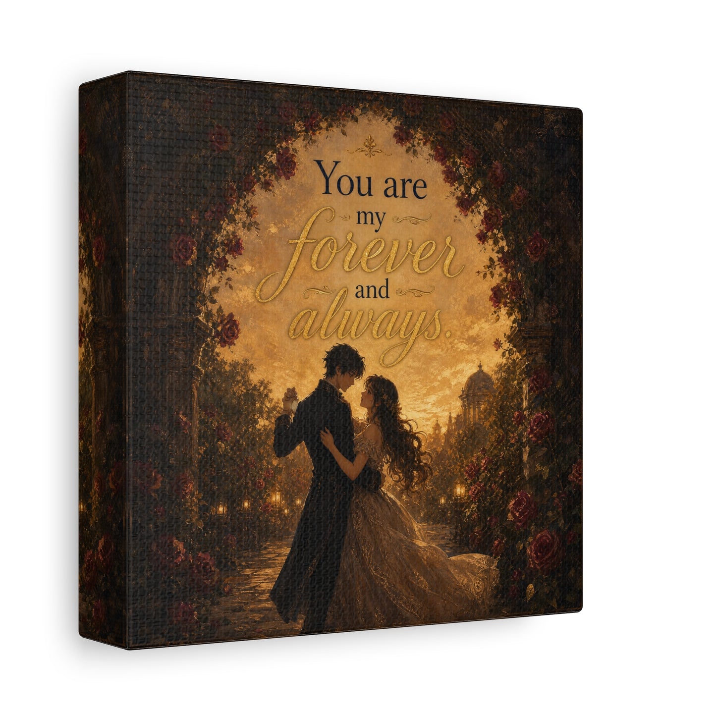 "You Are My Forever And Always." Romantic Couple Canvas Wall Art - Vintage Rose Arch Sunset Quote Print - Bedroom Home Decoration - Living Room Wall Decor - Bedroom Home Decoration - Ready to Hang