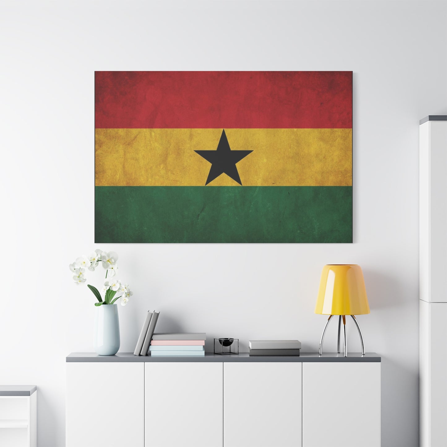 Ghana Flag Canvas Wall Art - Vintage Black Star Republic Print, Pan African Home Decor, Cultural Heritage Artwork, Bold Patriotic Style, Living Room Decoration - Office Wall Art - Ready to Hang