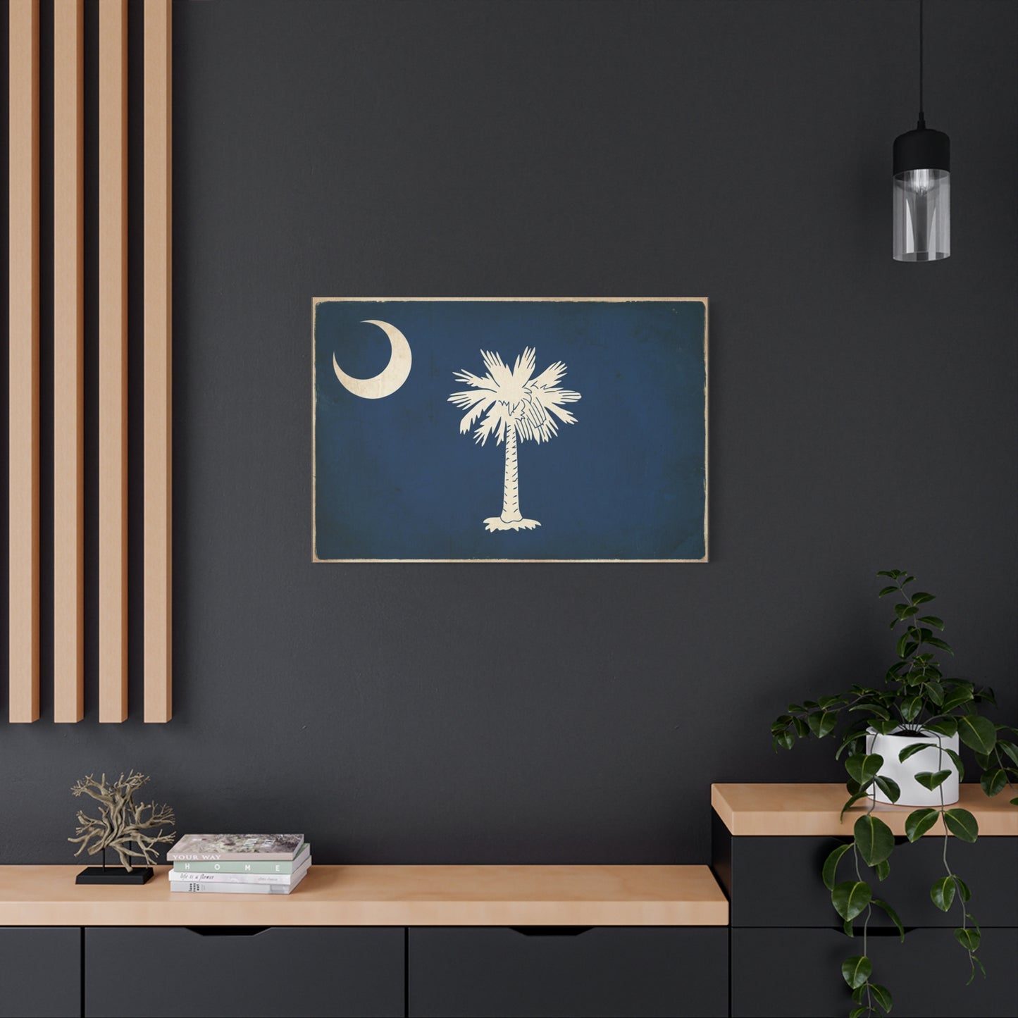 South Carolina Flag Canvas Wall Art - Crescent Moon Palmetto Tree Print, Vintage Navy State Decor - Rustic Patriotic Style - Living Room Wall Decor, Office Home Decoration - Bedroom Home Decoration