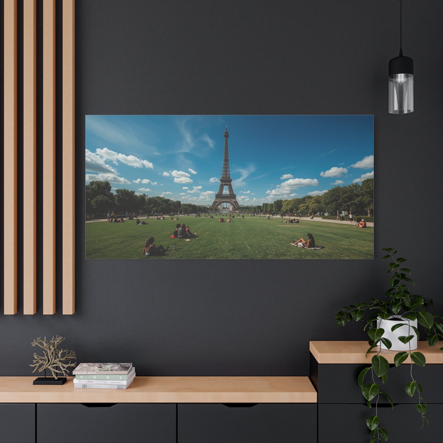 Eiffel Tower Canvas Wall Art Paris Landmark Art Print - Blue Sky, Green Lawn, Travel Cityscape Decor - Matte Cotton Artwork - Living Room Wall Decor, Office Art Accent - Bedroom Home Decoration