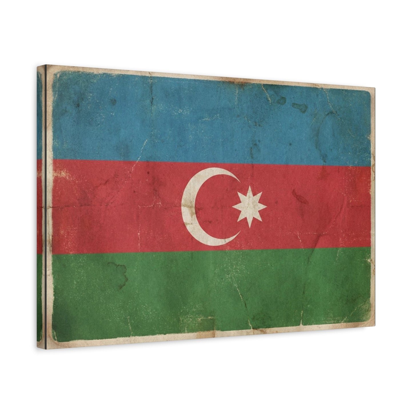 Azerbaijan Flag Canvas Wall Art - Vintage Distressed Crescent Star Print - Patriotic Heritage Decor, Rustic Style, Living Room Wall Decor, Office Art - Bedroom Home Decoration - Modern Farmhouse Style