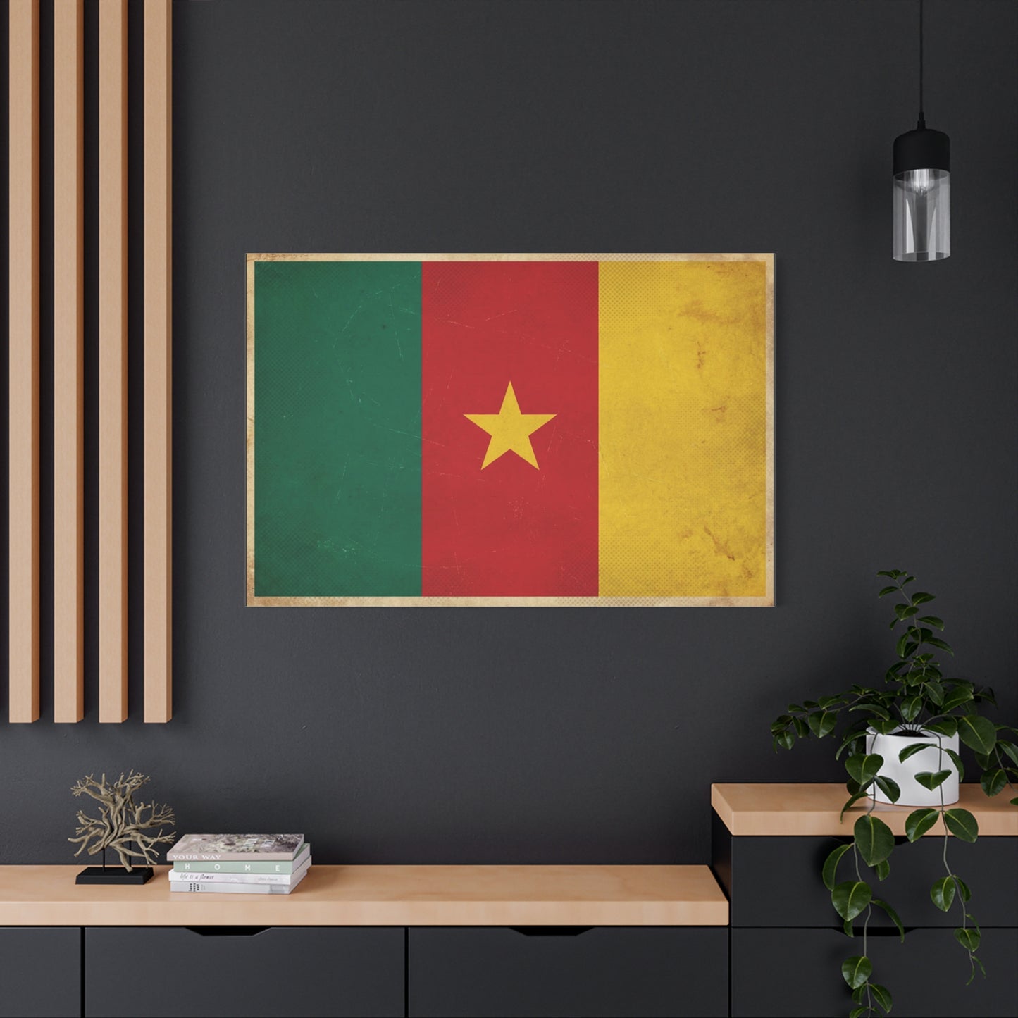 Cameroon Flag Canvas Wall Art - Vintage National Pride Decor, Distressed Tricolor Star Print - Traditional Patriotic Style - Living Room Wall Decor, Bedroom Home Decoration - Bedroom Home Decoration