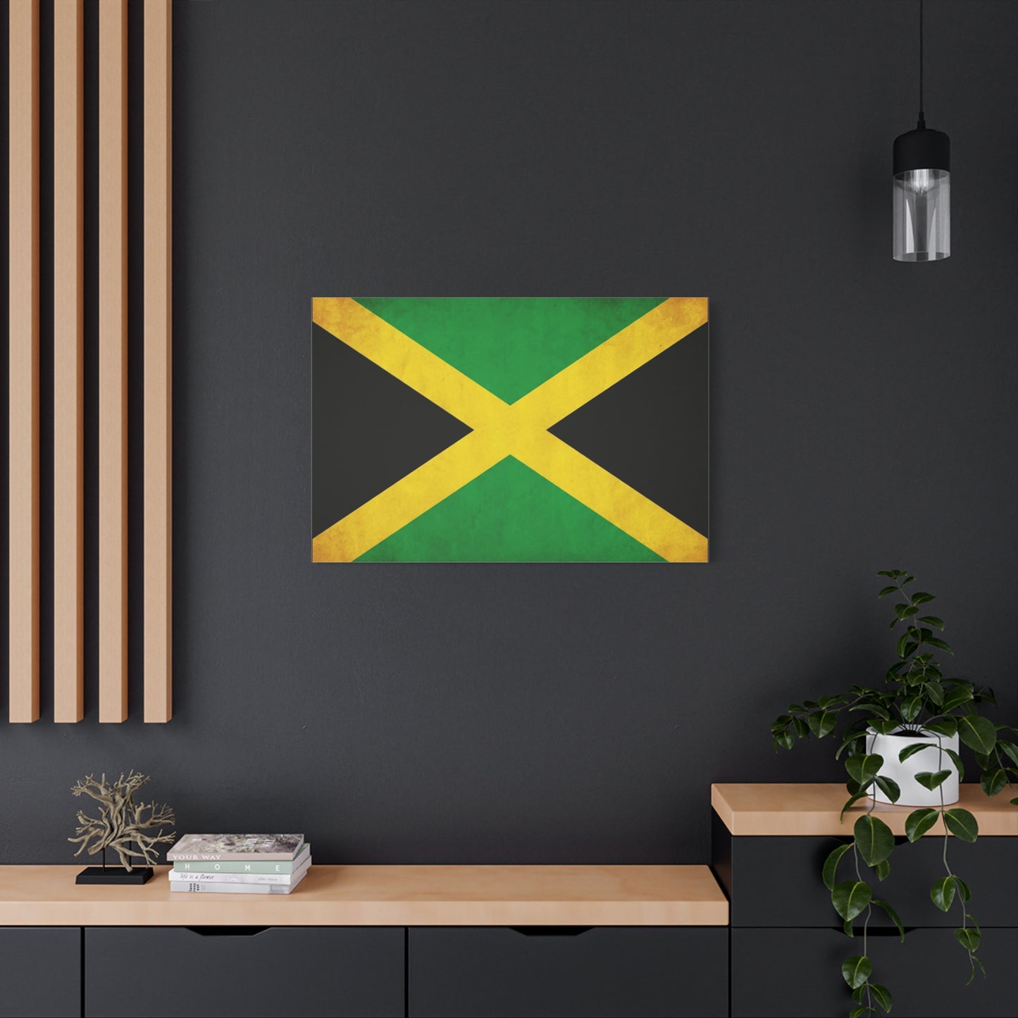 Jamaica Flag Canvas Wall Art - Vintage Jamaican National Flag Print, Green Gold Black Patriotic Decor - Matte Canvas Wall Hanging - Living Room Bedroom Office Decoration - Bedroom Home Decoration