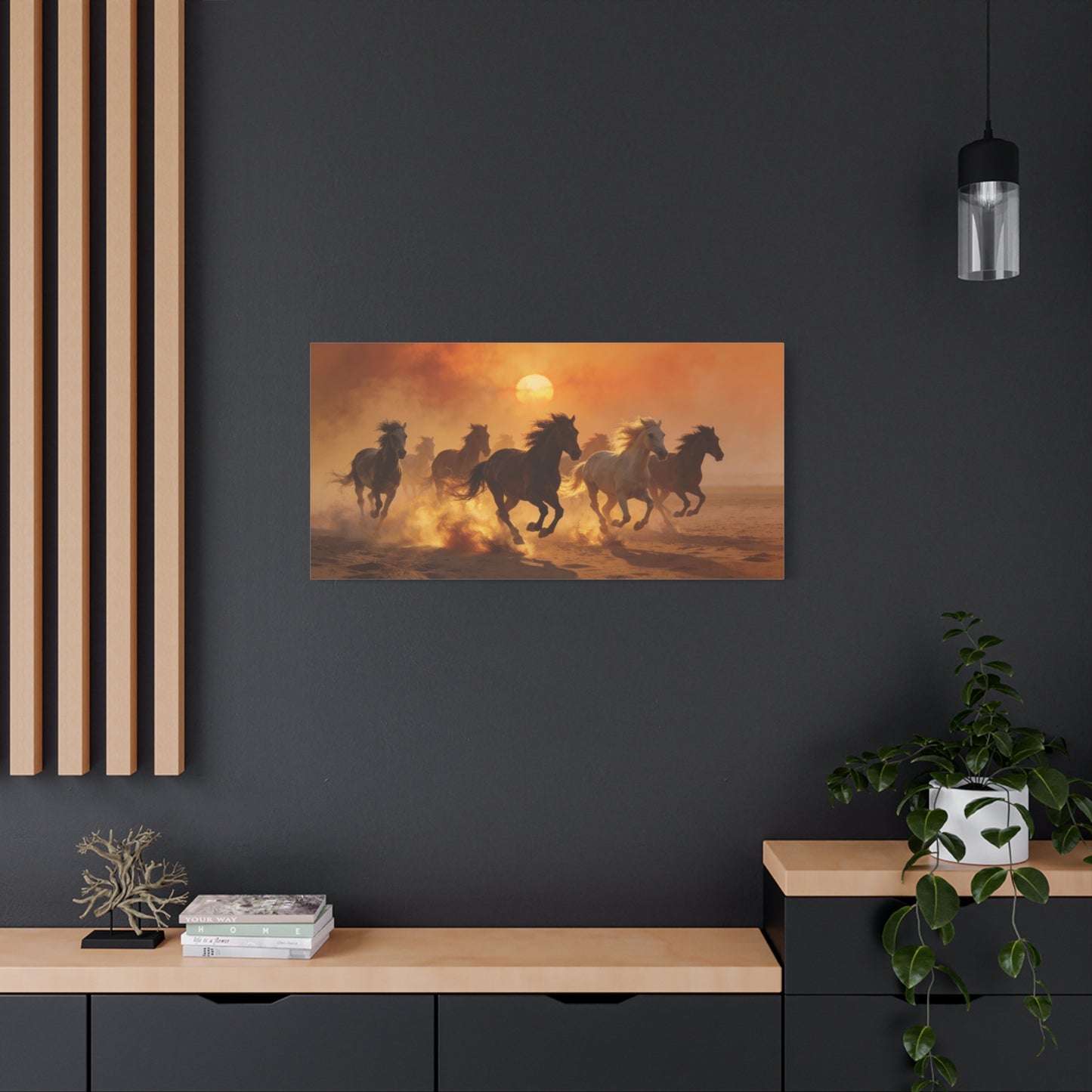 Running Horses Canvas Wall Art - Sunset Desert Herd, Golden Dust Motion - Matte Cotton Print, Contemporary Western Style - Living Room Wall Decor, Bedroom Home Decoration - Bedroom Home Decoration