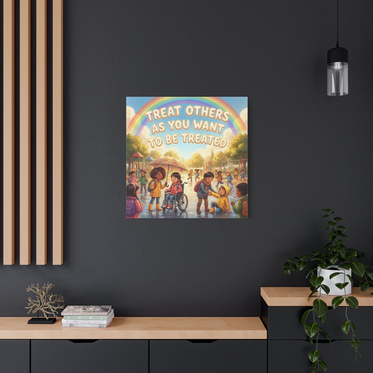 Kindness Quote Canvas Wall Art - Rainbow Playground Children Illustration Print - Inclusive Classroom Decor, Kids Room Wall Hanging, School Counselor Office Poster, Bohemian Nursery Accent