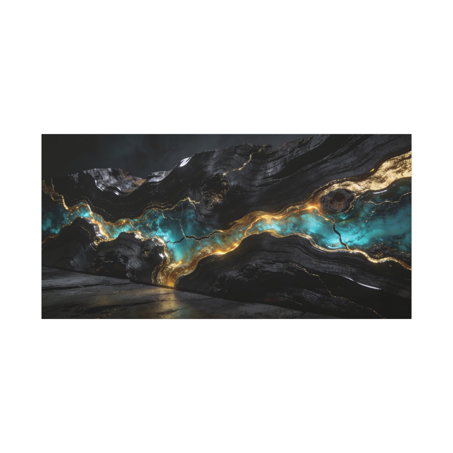 Abstract Black Gold Teal Canvas Wall Art - Modern Geode Marble Flow Design - Matte Cotton Art Print - Contemporary Living Room Wall Decor, Office Wall Art, Bedroom Decoration - Bedroom Home Decoration