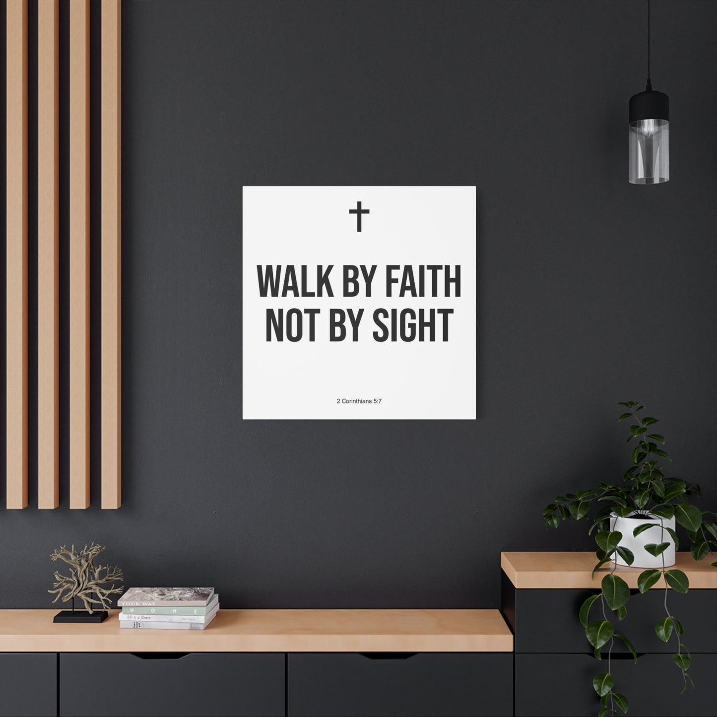 "Walk By Faith Not By Sight" Christian Canvas Wall Art - 2 Corinthians 5:7 Cross Scripture Print - Black And White Minimalist Typography Decor - Living Room Bedroom Office Home Decoration