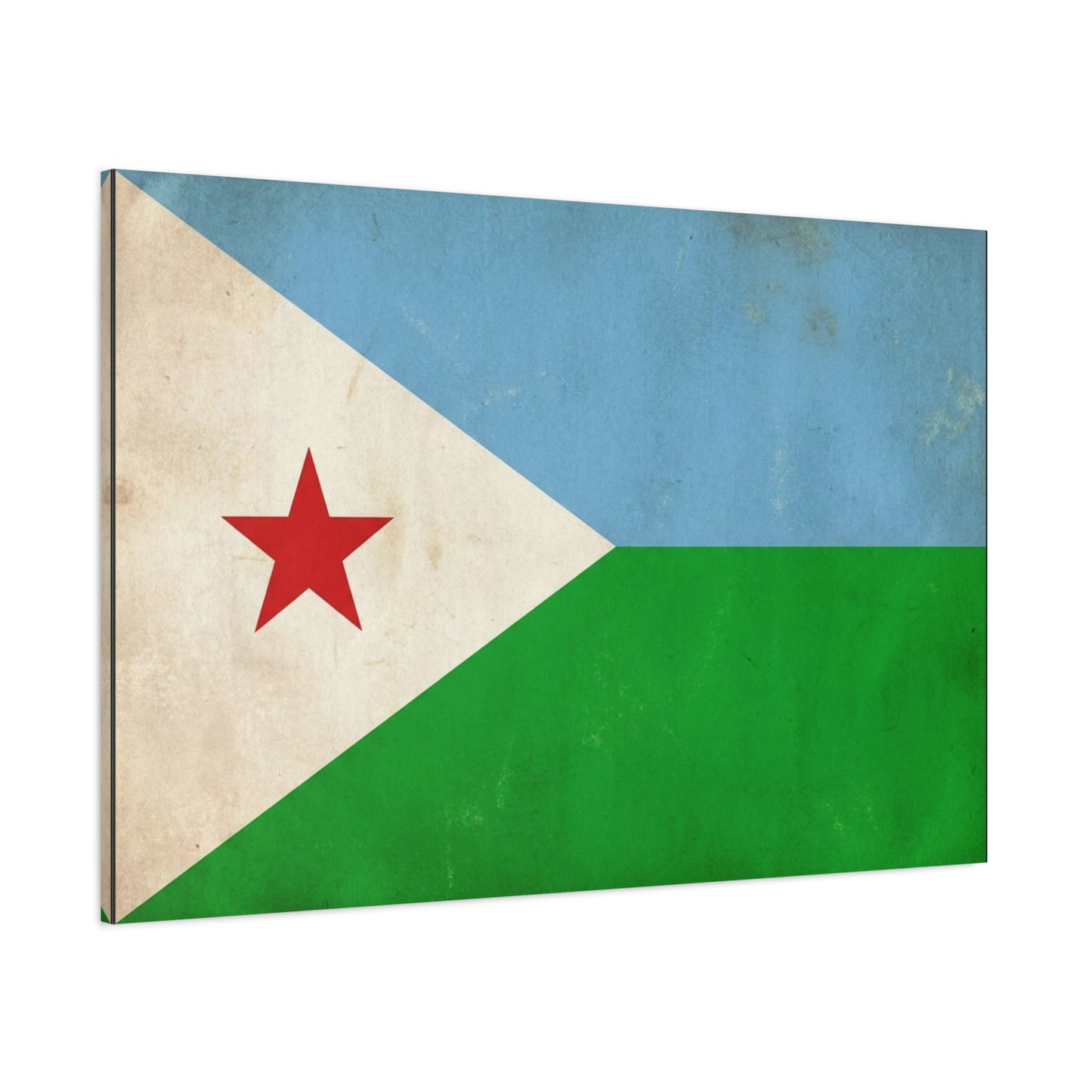 Djibouti Flag Canvas Wall Art - Vintage National Banner Print, Patriotic Home Decor - Distressed Blue Green White Red Star Design - Living Room Decoration - Living Room Wall Decor - Ready to Hang