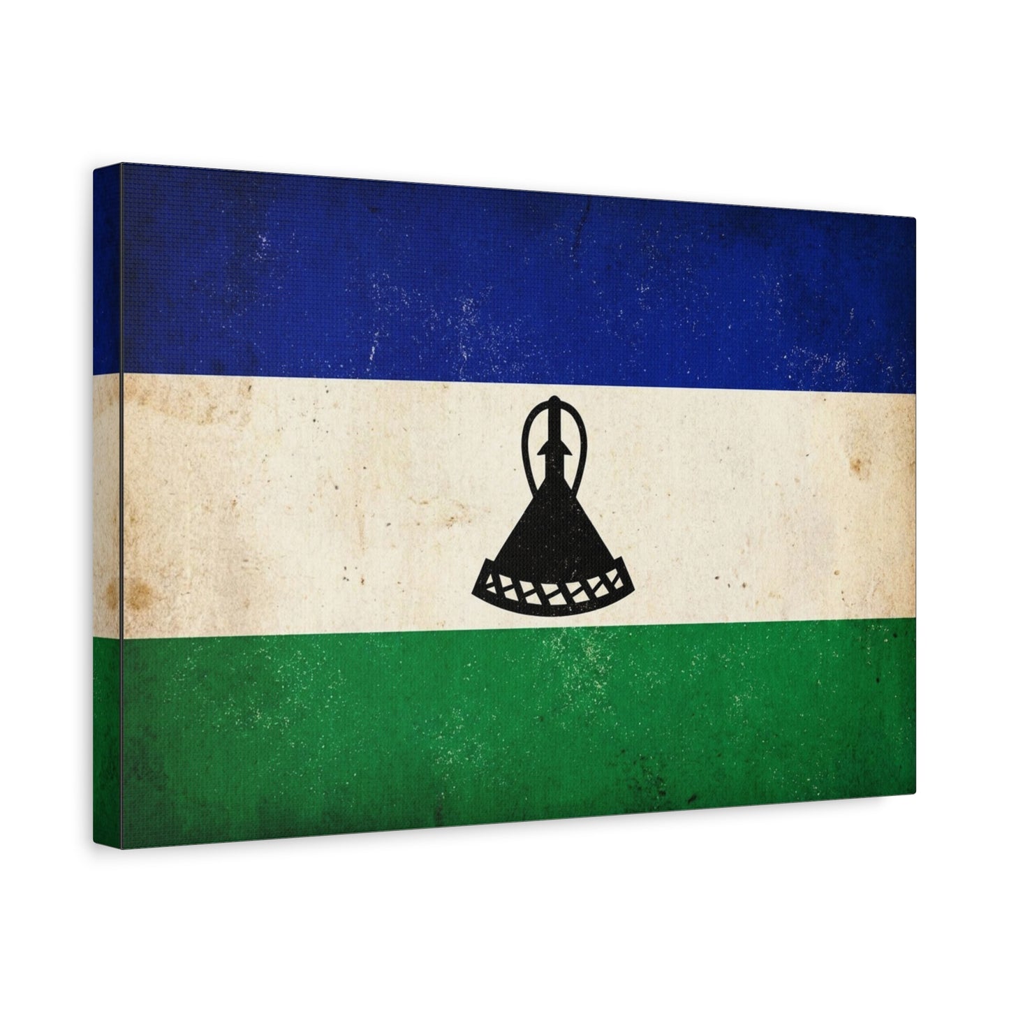 Lesotho Flag Canvas Wall Art - Vintage Blue White Green Tricolor With Basotho Hat Emblem, Distressed National Banner Print - Rustic Patriotic Decor For Living Room Bedroom Office - Office Wall Art