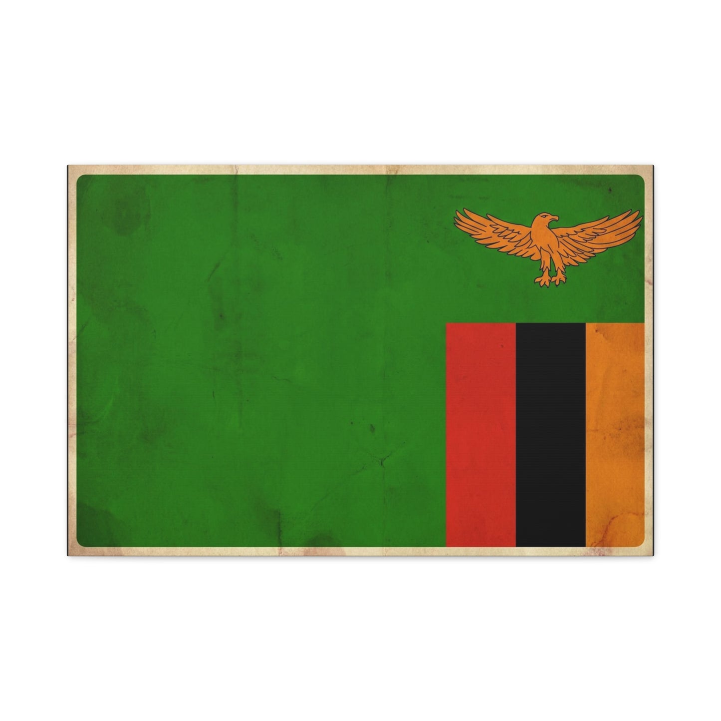 Zambia Flag Canvas Wall Art - Green Field, Orange Eagle, Red Black Gold Stripes - Vintage Patriotic Print - Living Room Wall Decor, Office Art - Bedroom Home Decoration - Bedroom Home Decoration