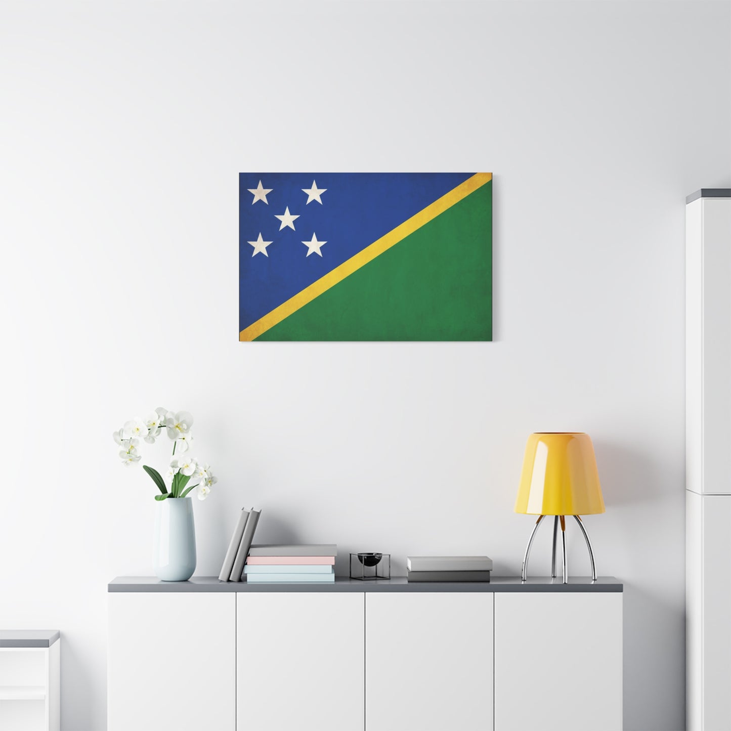Solomon Islands Flag Canvas Wall Art - Blue Green Yellow National Banner Print - Tropical Island Pride Decor, Cultural Heritage Artwork, Living Room Wall Decor - Ready to Hang - Modern Farmhouse Style