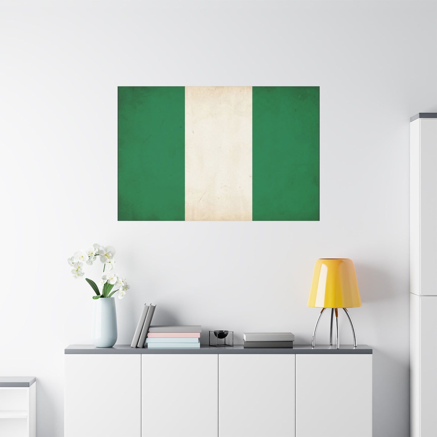 Nigeria Flag Canvas Wall Art - Vintage Green White Stripe National Print - Minimalist Patriotic Decor, Cotton Canvas Artwork, Living Room Wall Decor, Office Home Decoration - Bedroom Home Decoration