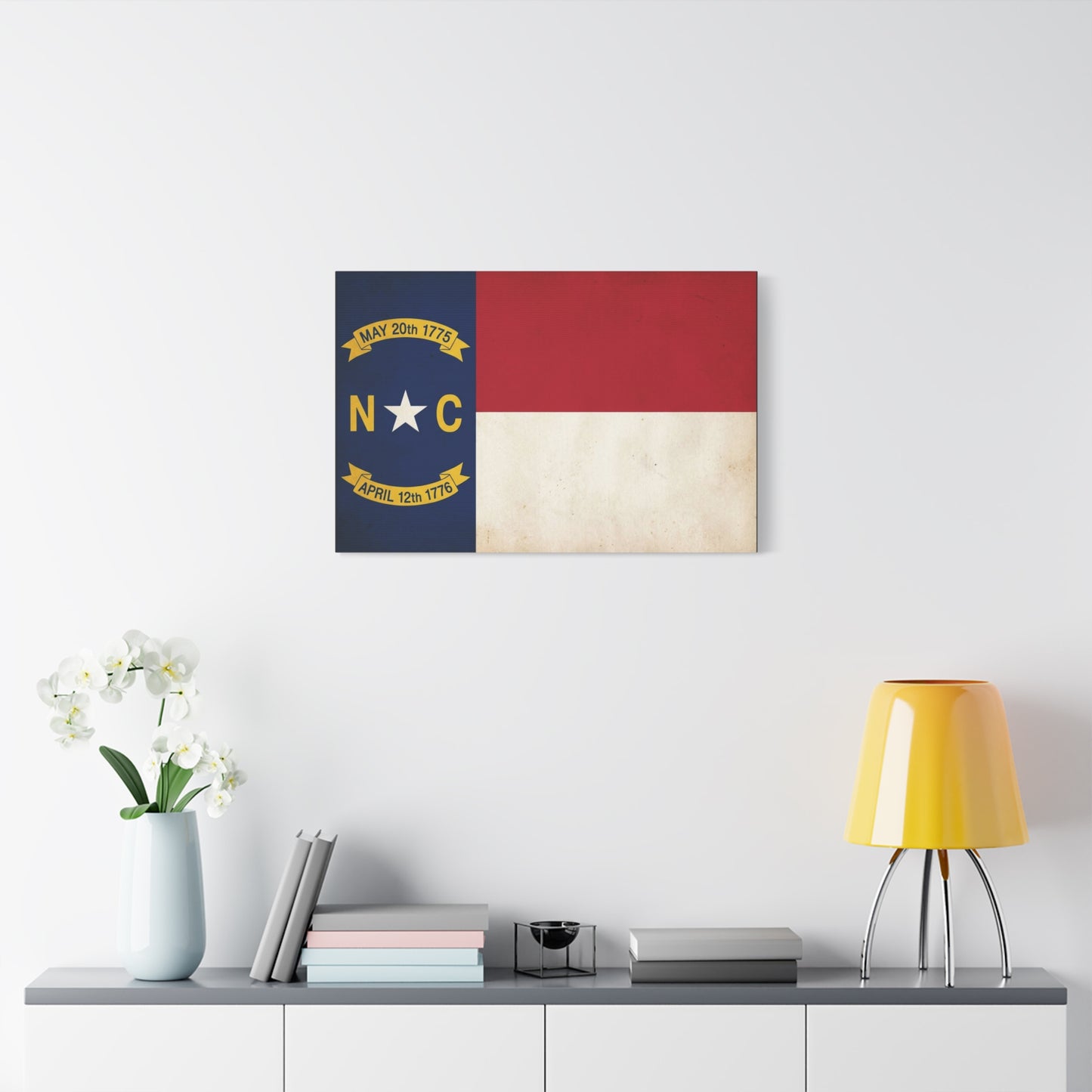 North Carolina State Flag Canvas Wall Art - "May 20th 1775" "April 12th 1776" Vintage Patriotic Print - Rustic Americana Decor - Living Room Home Decoration, Office Wall Accent - Ready to Hang