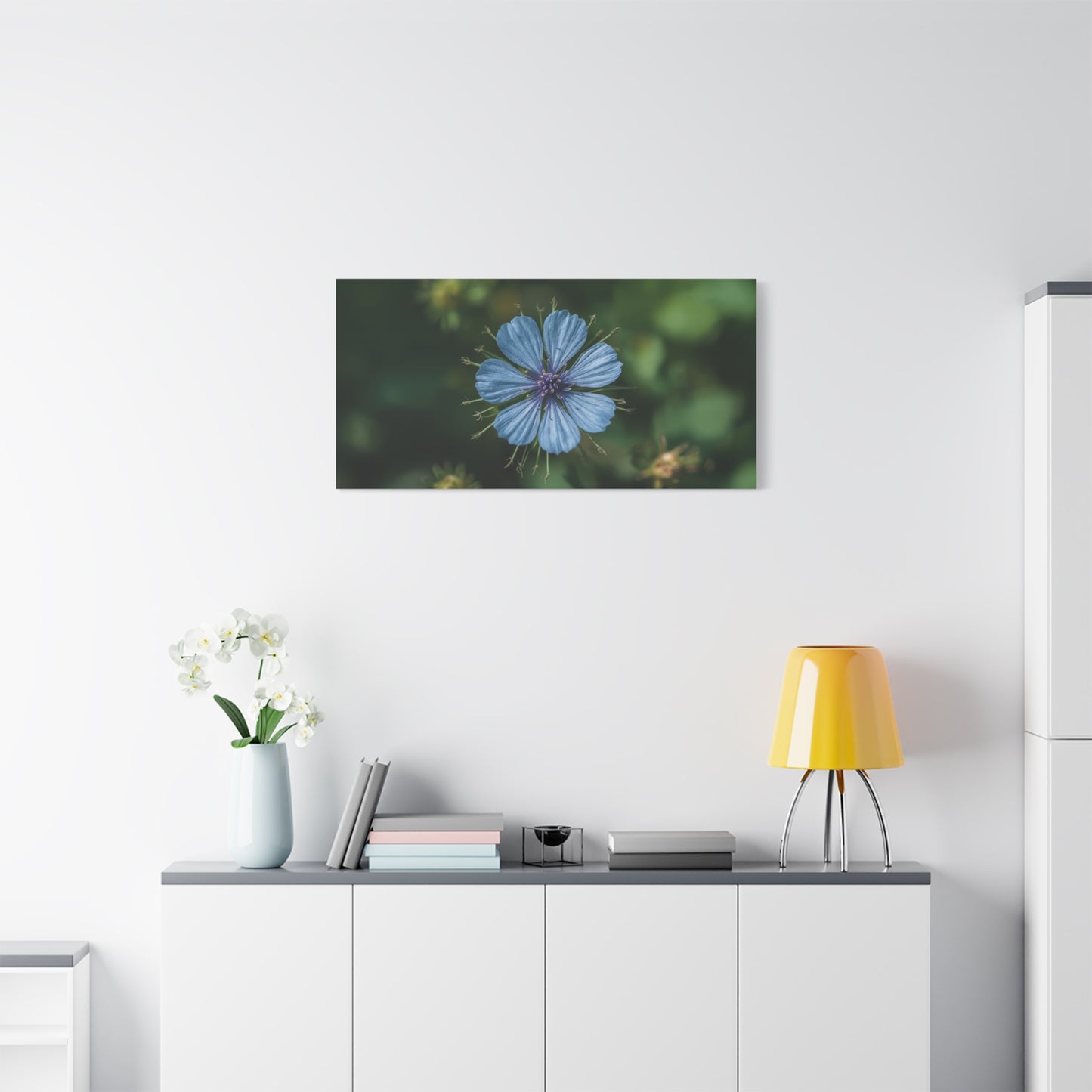 Blue Chicory Flower Canvas Wall Art - Botanical Floral Macro Art Print - Soft Matte Cotton Canvas, Contemporary Nature Wall Decor - Bedroom Living Room Home Decoration - Modern Farmhouse Style
