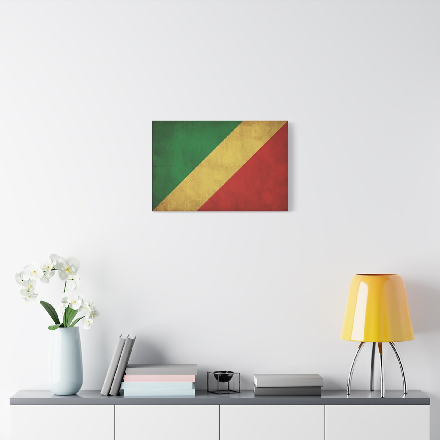 Republic Of The Congo Flag Canvas Wall Art - Vintage National Banner Print, Distressed Tricolor Design - Traditional Patriotic Decor - Living Room Wall Decor - Bedroom Home Decoration - Ready to Hang