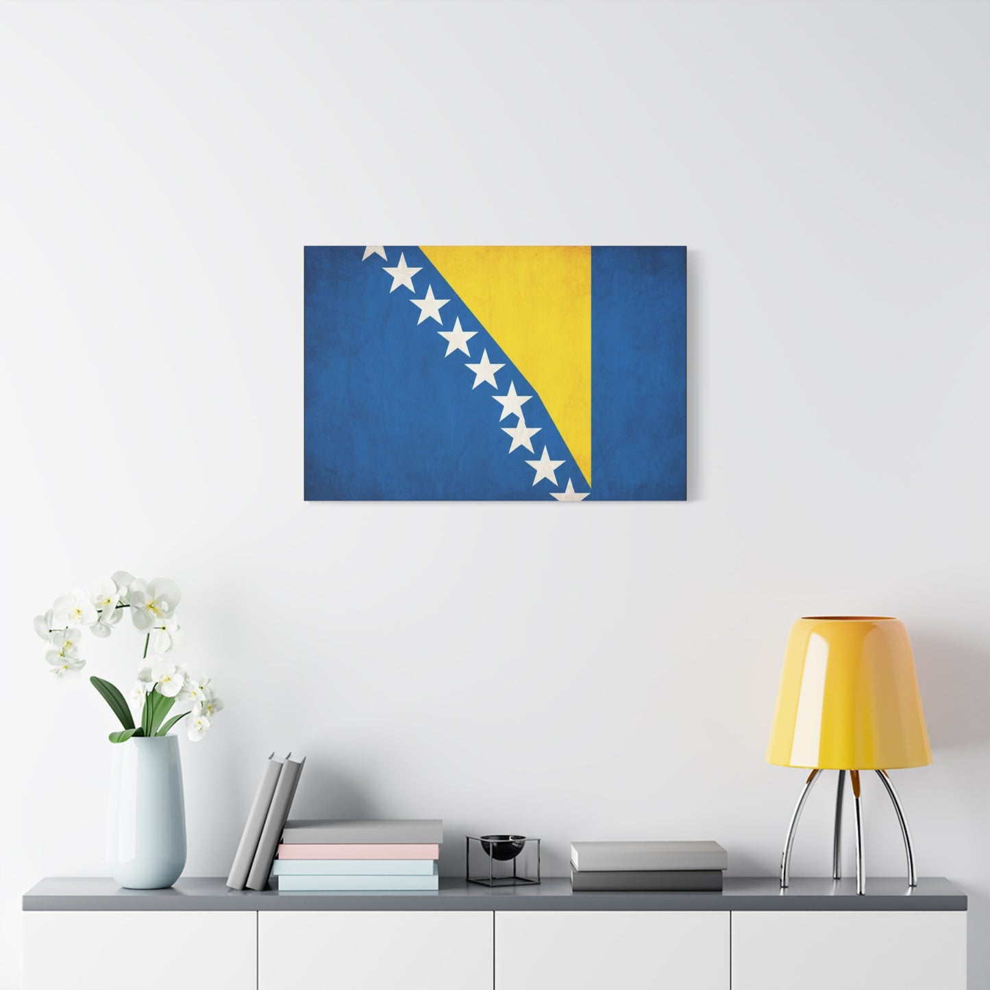Bosnia And Herzegovina Flag Canvas Wall Art - Blue Yellow White Star Banner Print - Vintage Patriotic Decor - Living Room Wall Decor, Bedroom Home Decoration, Dorm Accent - Bedroom Home Decoration