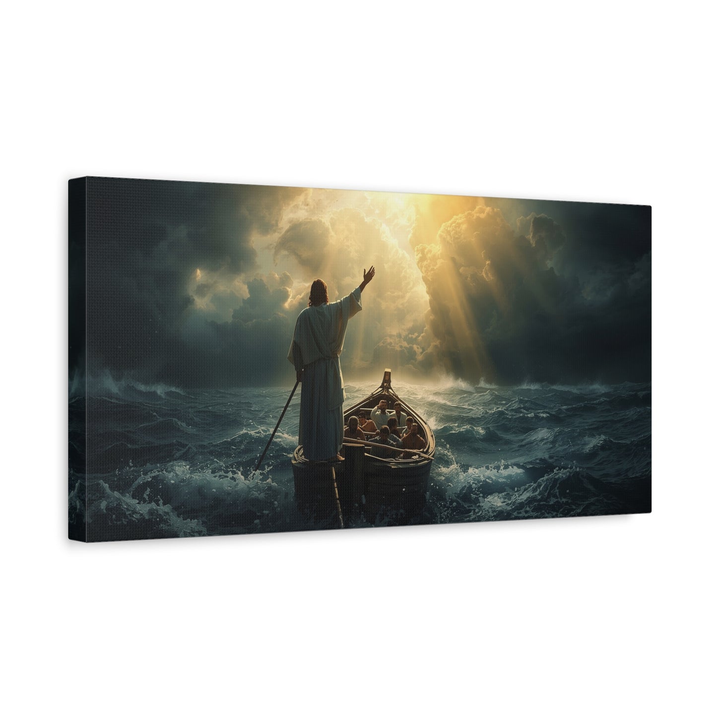 Jesus Calming The Storm Canvas Wall Art - Christian Ocean Boat Scene, Cotton Print - Dramatic Religious Seascape - Living Room Decor, Bedroom Home Decoration, Meditation Space - Living Room Wall Decor