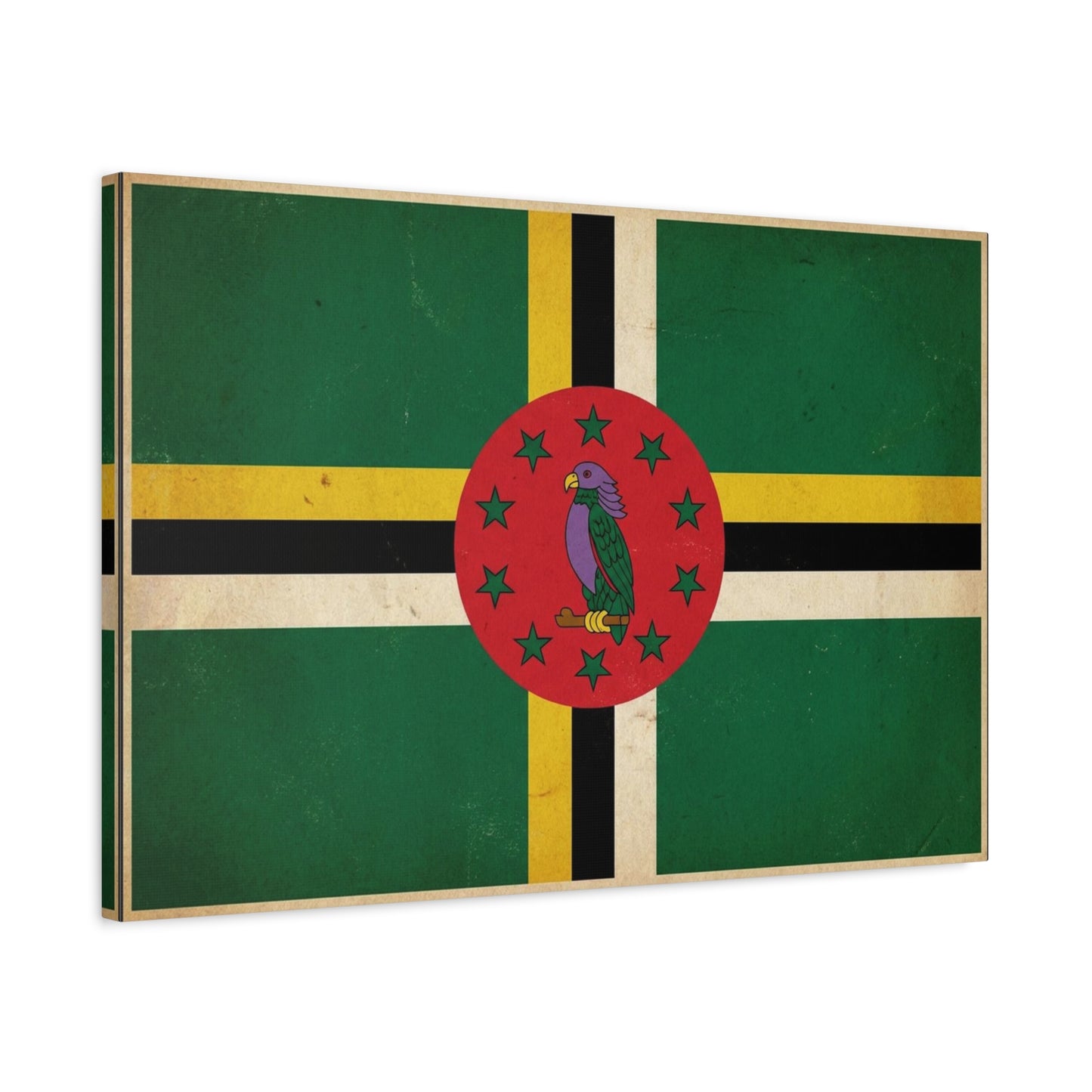 Dominica Flag Canvas Wall Art - Vintage Caribbean Nation Print, Distressed Green Red Sisserou Parrot Design - Traditional Island Decor - Living Room Wall Decor, Office Art - Bedroom Home Decoration