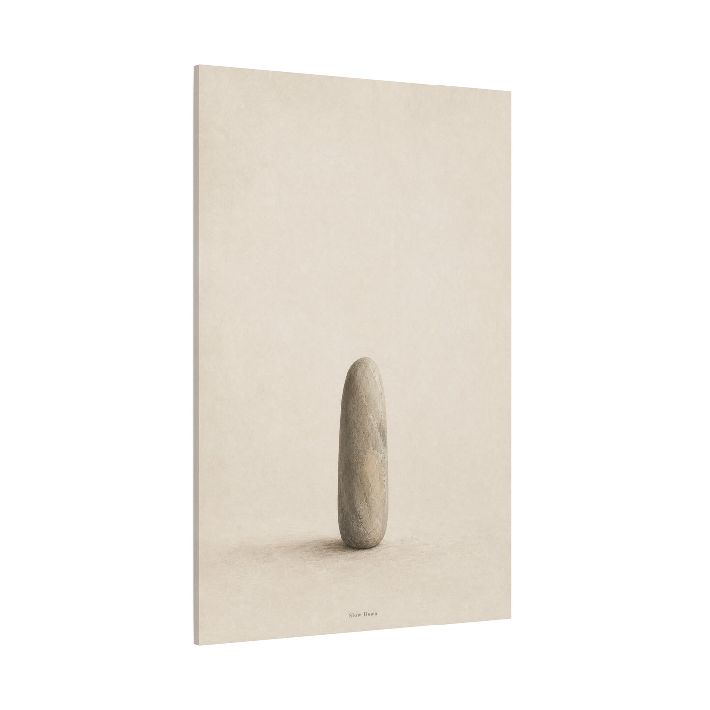 "Slow Down" Minimalist Stone Canvas Wall Art - Neutral Zen Still Life Decor - Contemporary Beige Meditation Print - Bedroom Living Room Decoration - Living Room Wall Decor - Bedroom Home Decoration