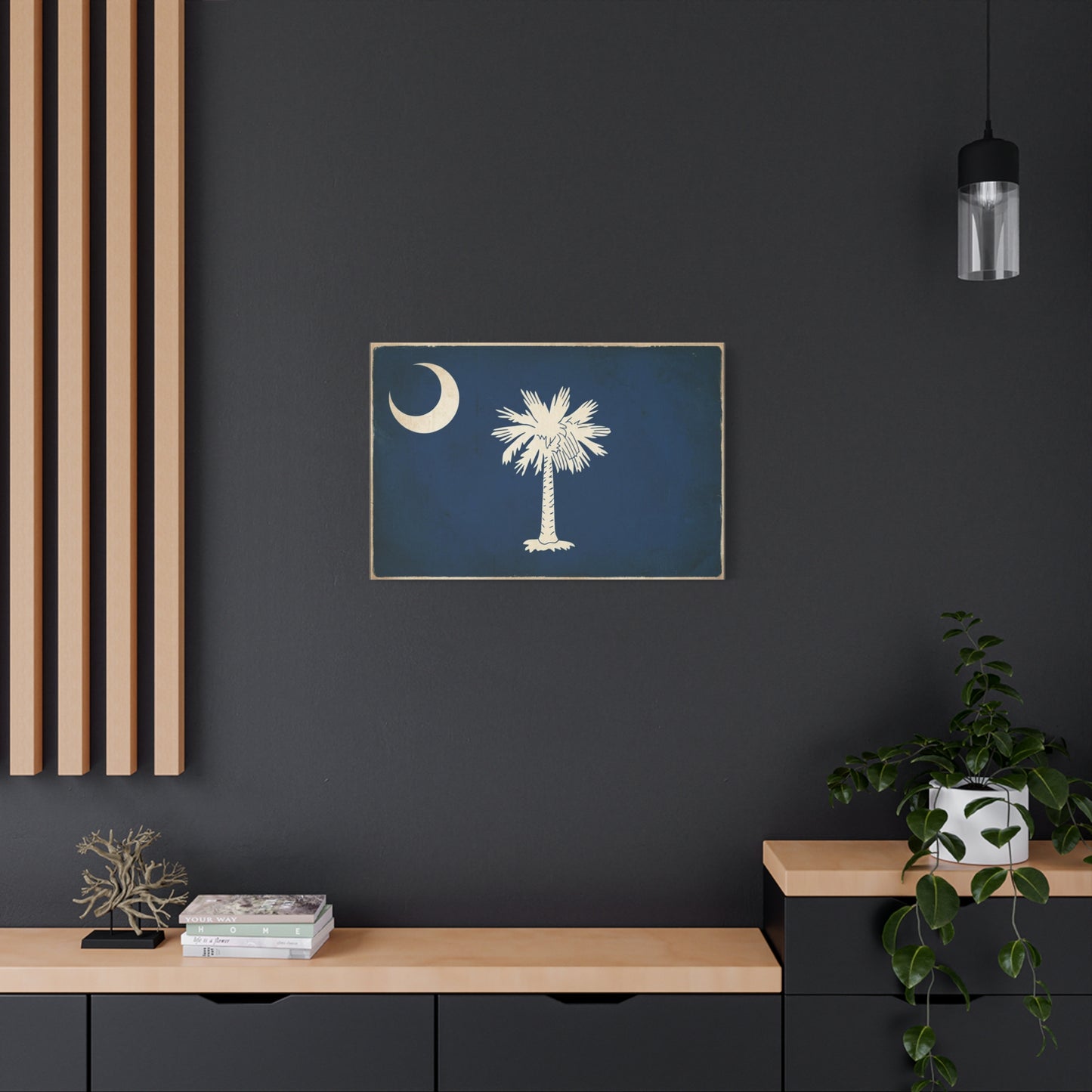 South Carolina Flag Canvas Wall Art - Crescent Moon Palmetto Tree Print, Vintage Navy State Decor - Rustic Patriotic Style - Living Room Wall Decor, Office Home Decoration - Bedroom Home Decoration