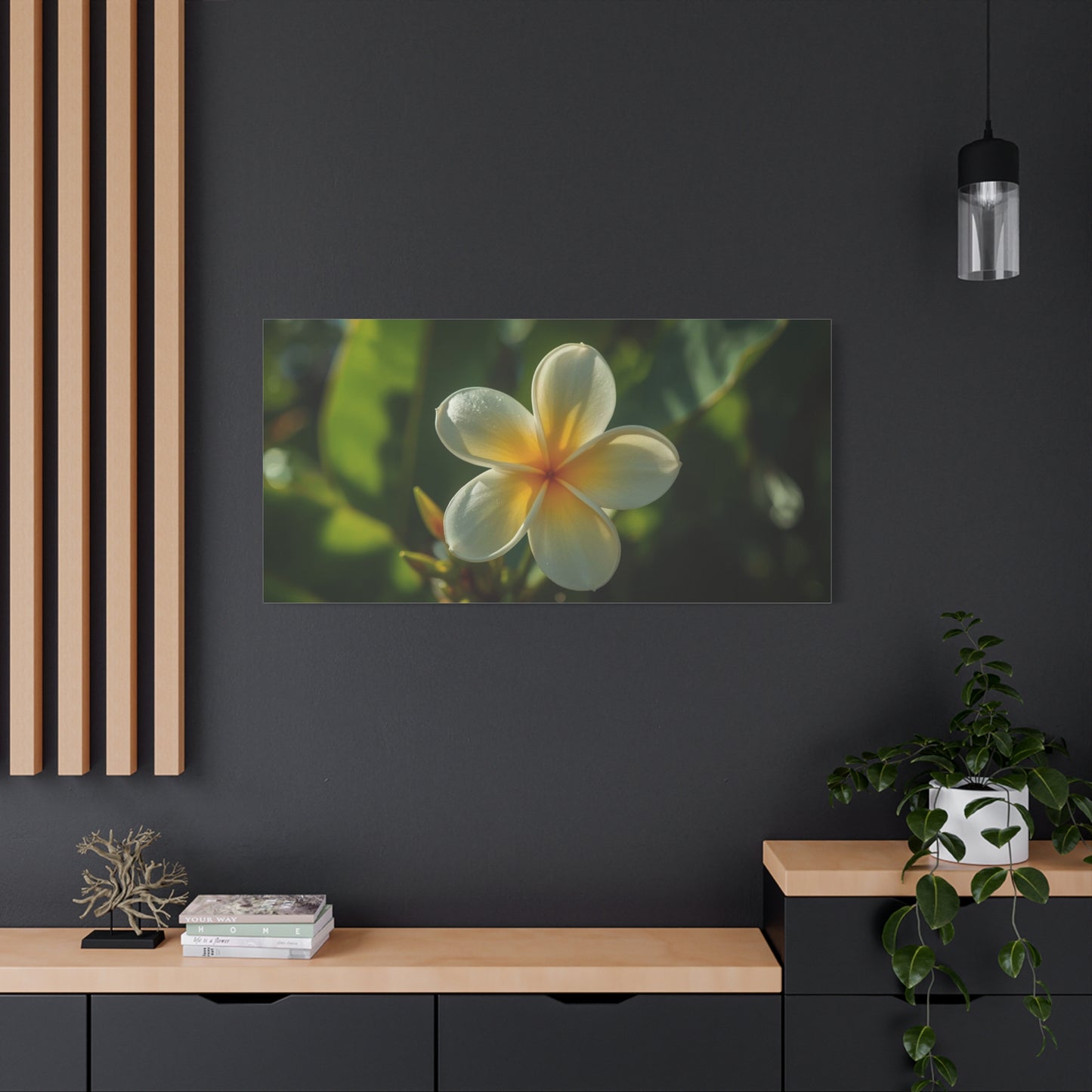 Plumeria Flower Canvas Wall Art - Tropical Floral Art Print, Soft Golden Light - Matte Cotton Art Print - Coastal Style, Bedroom Decoration, Bathroom Accent, Spa Inspired Decor - Ready to Hang