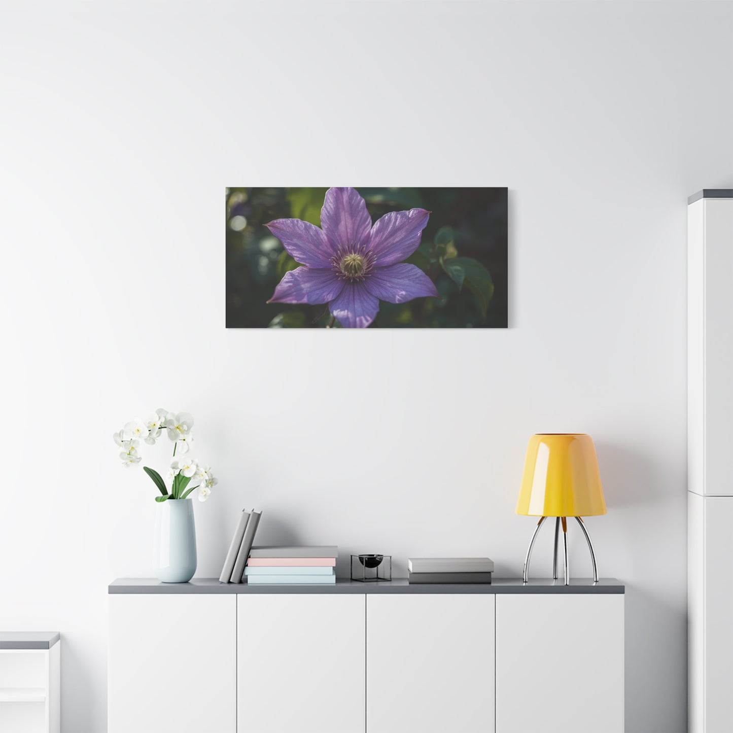 Purple Clematis Flower Canvas Wall Art - Botanical Floral Close Up Art Print - Matte Cotton Art Print - Contemporary Nature Wall Decor For Bedroom, Living Room, Bathroom Accent - Ready to Hang