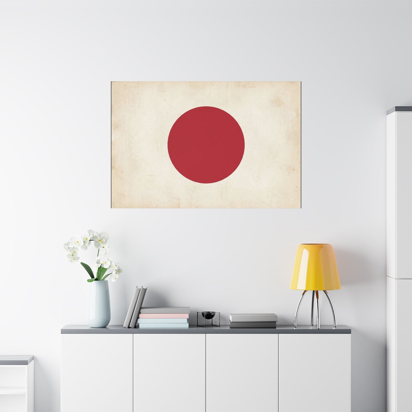 Japan Flag Canvas Wall Art - Minimalist Red Sun Graphic Print, Vintage Neutral Background - Matte Cotton Artwork - Modern Living Room Wall Decor, Office Art, Dorm Accent - Bedroom Home Decoration