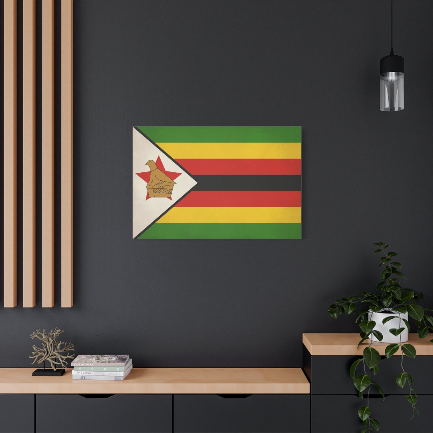Zimbabwe Flag Canvas Wall Art - Vintage National Pride Decor, Green Gold Red Black Banner Print - Cultural Heritage Style - Living Room Wall Decor, Office Art - Modern Farmhouse Style - Ready to Hang