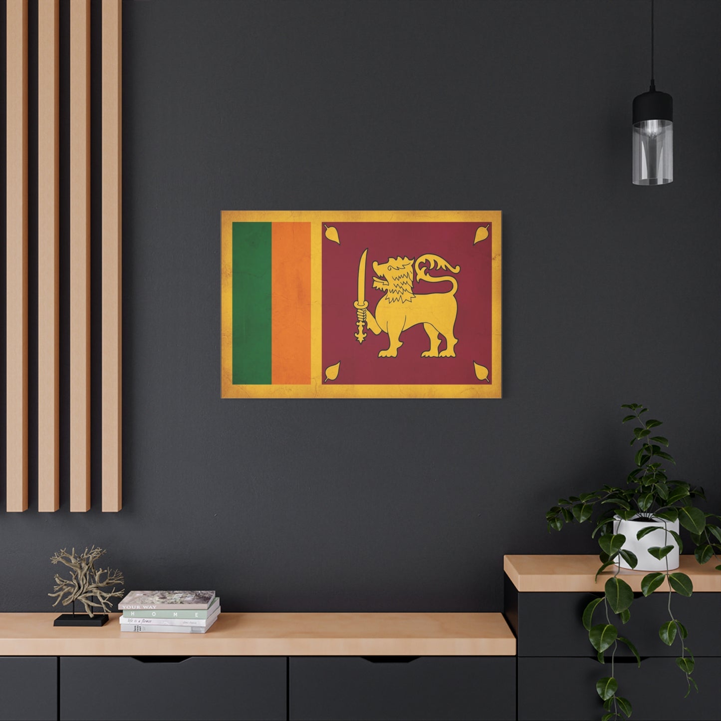 Sri Lanka Flag Canvas Wall Art - Golden Lion With Sword National Banner Print - Vintage Patriotic Style, Cultural Home Decor, Living Room Wall Decor, Office Art - Modern Farmhouse Style