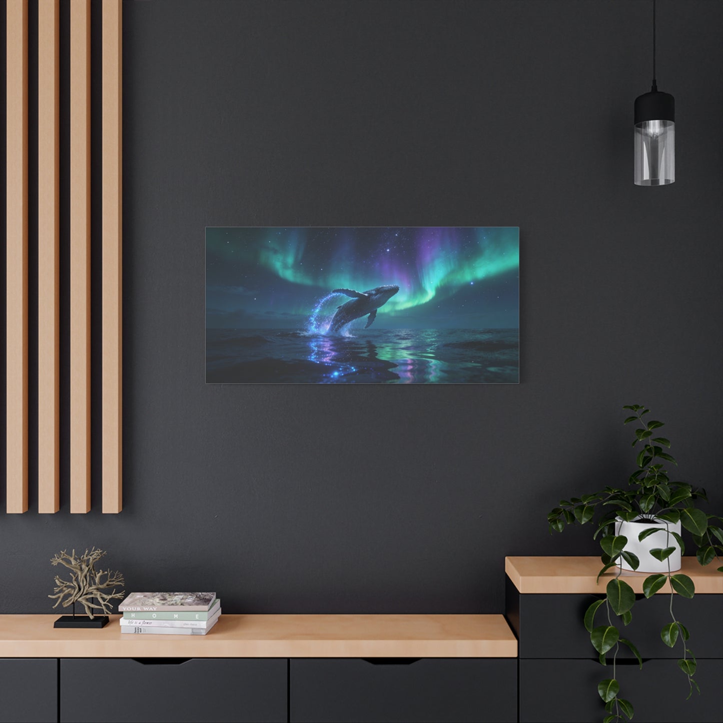 Humpback Whale Canvas Wall Art - Aurora Borealis Ocean Night Scene, Celestial Wildlife Canvas Print - Contemporary Fantasy Style - Living Room Wall Decor, Bedroom Home Accent - Bedroom Home Decoration