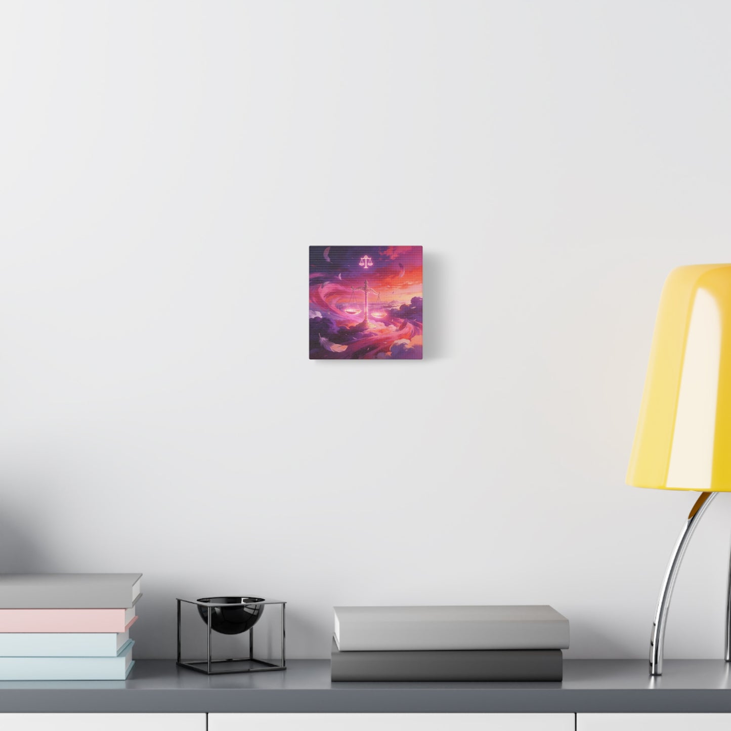 Libra Scales Canvas Wall Art - Zodiac Sky Illustration, Glowing Balance Symbol - Matte Cotton Art Print, Contemporary Celestial Style - Bedroom Home Decoration, Office Wall Decor - Ready to Hang