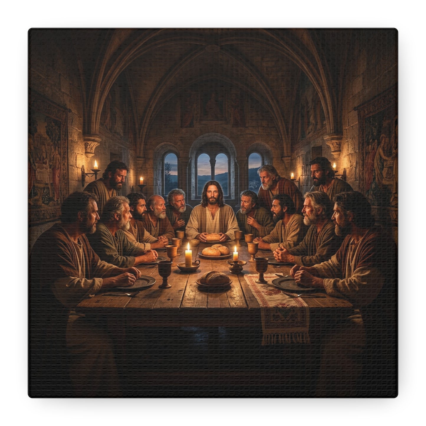 Jesus Christ Last Supper Canvas Wall Art - Apostles At Candlelit Table, Christian Wall Decor - Matte Cotton Print Religious Home Decoration - Traditional Living Room Office - Bedroom Home Decoration