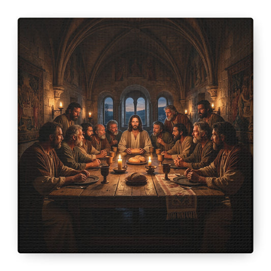Jesus Christ Last Supper Canvas Wall Art - Apostles At Candlelit Table, Christian Wall Decor - Matte Cotton Print Religious Home Decoration - Traditional Living Room Office - Bedroom Home Decoration