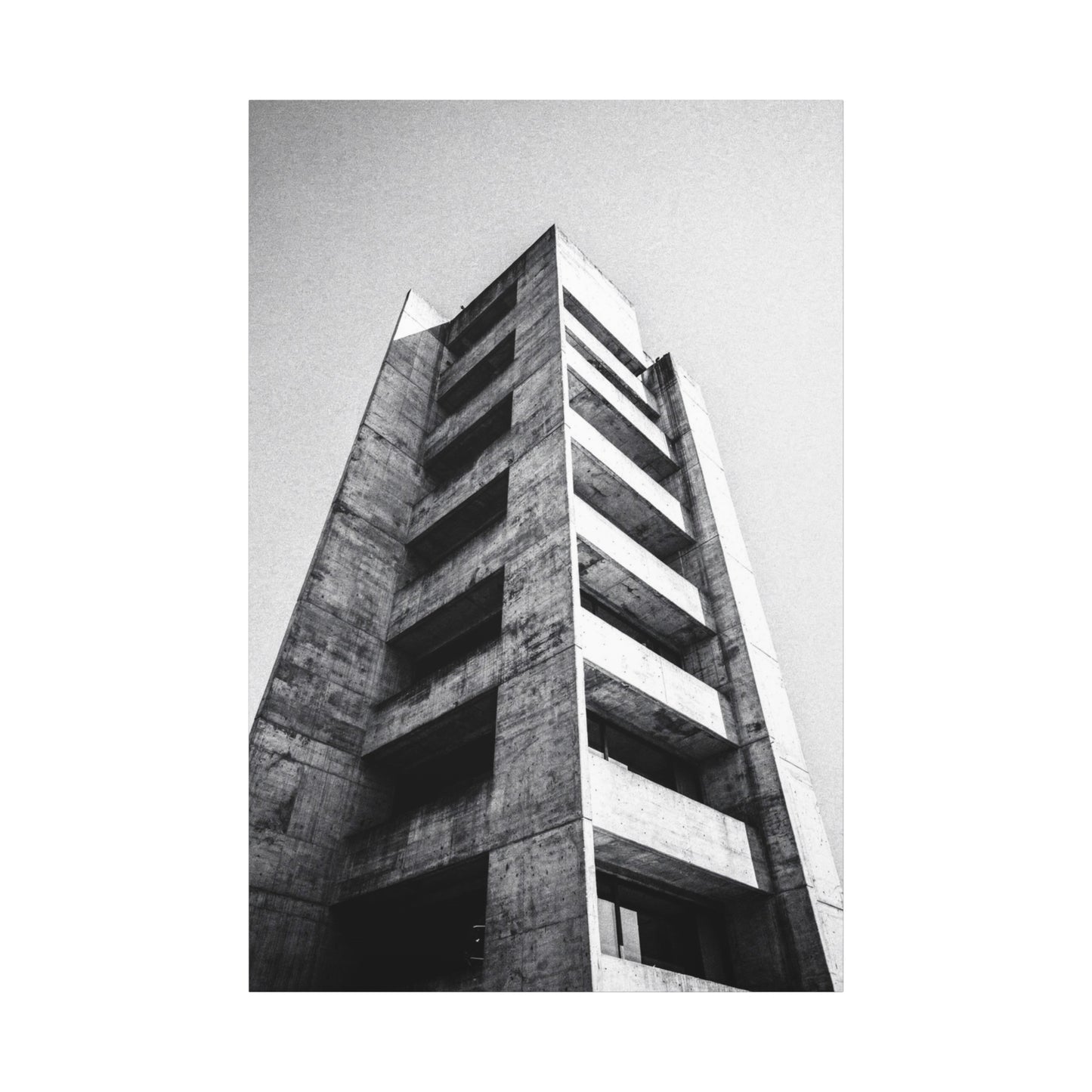 Black And White Brutalist Building Canvas Wall Art - Minimalist Architectural Art Print, Concrete Tower Wall Decor - Contemporary Modern Office Art, Living Room Decoration - Bedroom Home Decoration