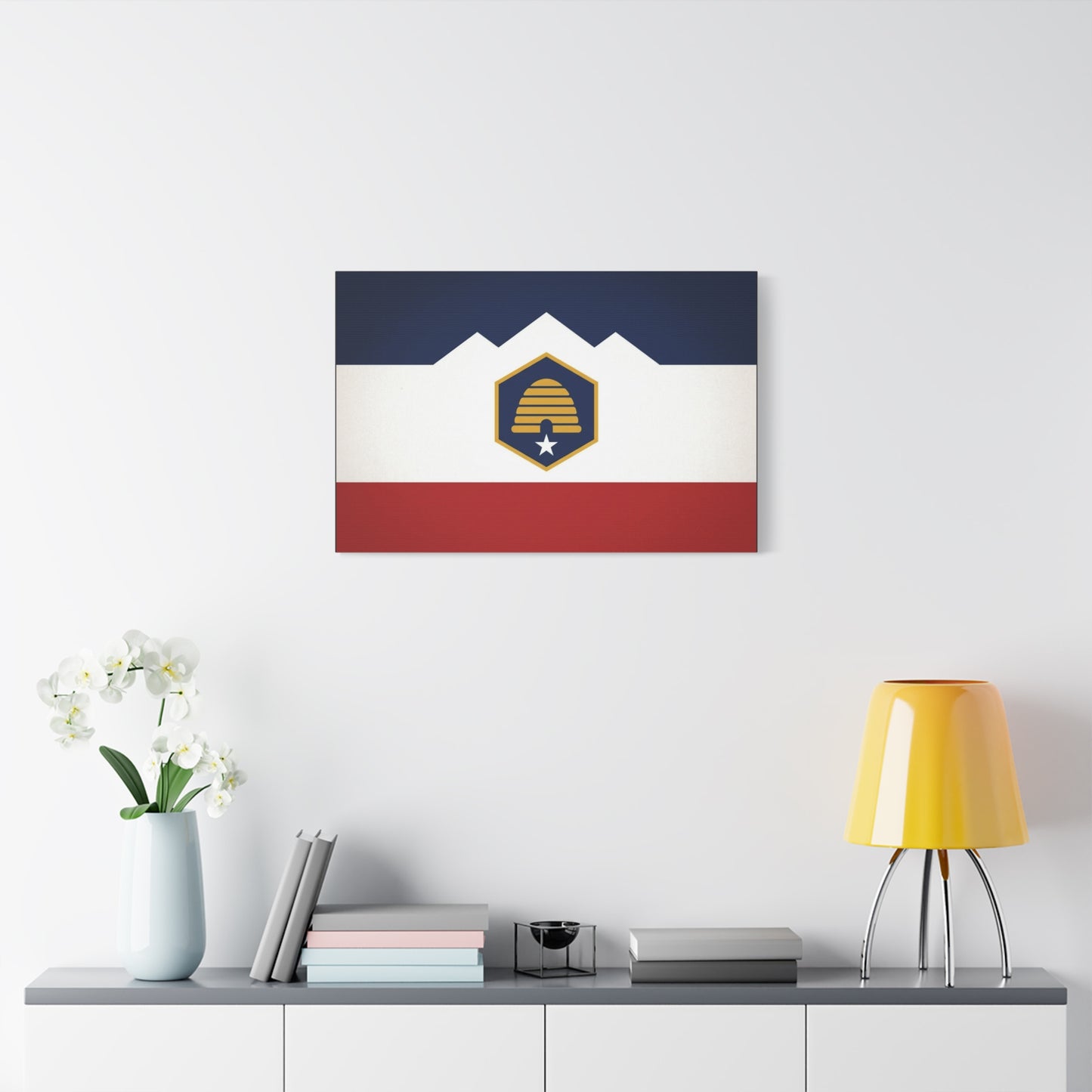 Acadia Flag Canvas Wall Art - Maine State Pride Print, Blue White Red Emblem Design - Minimalist Geometric Style - Living Room Decor, Office Wall Hanging - Bedroom Home Decoration - Ready to Hang