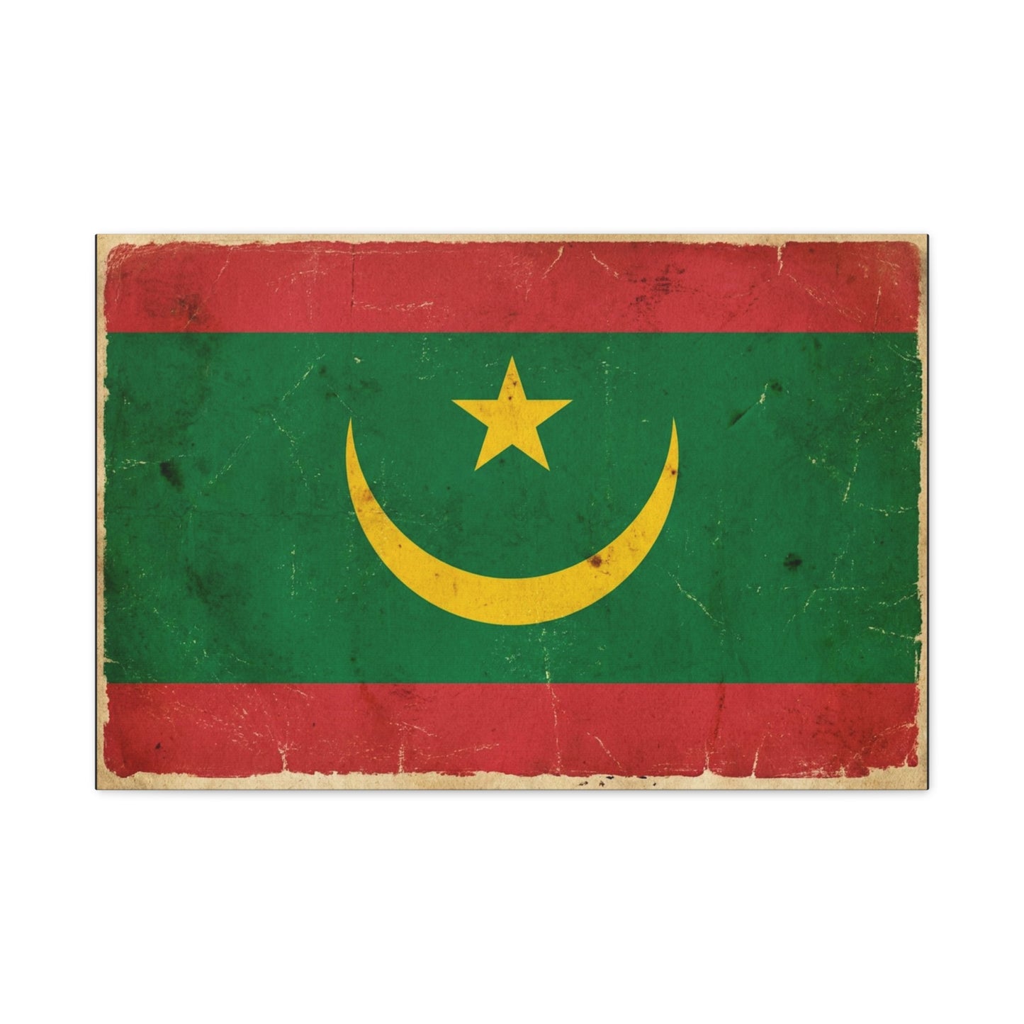 Mauritania Flag Canvas Wall Art - Vintage Crescent Star Country Print - Distressed Green Red Gold Design - Cultural Pride Decor For Living Room - Bedroom Home Decoration - Living Room Wall Decor