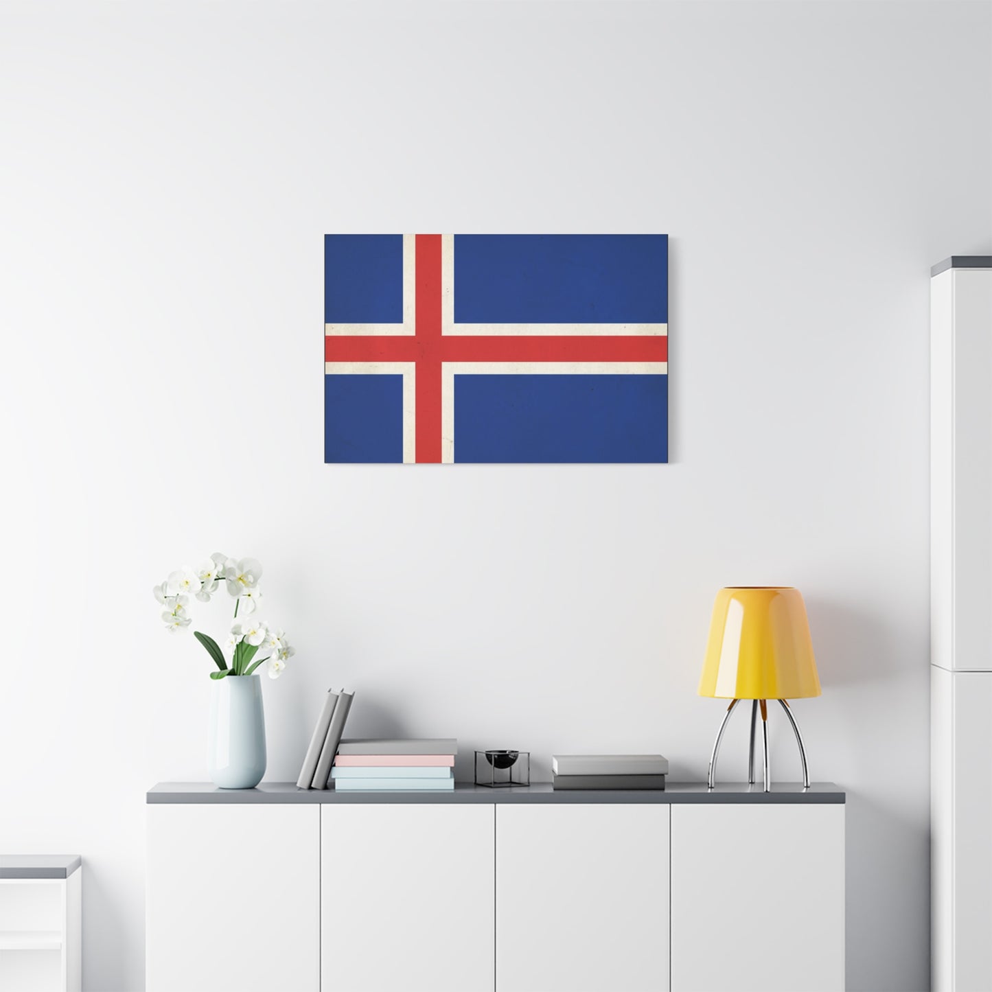 Iceland Flag Canvas Wall Art - Nordic National Banner Print, Blue Red White Cross Design - Vintage Style, Patriotic Wall Decor - Living Room Home Decoration, Office Art - Bedroom Home Decoration